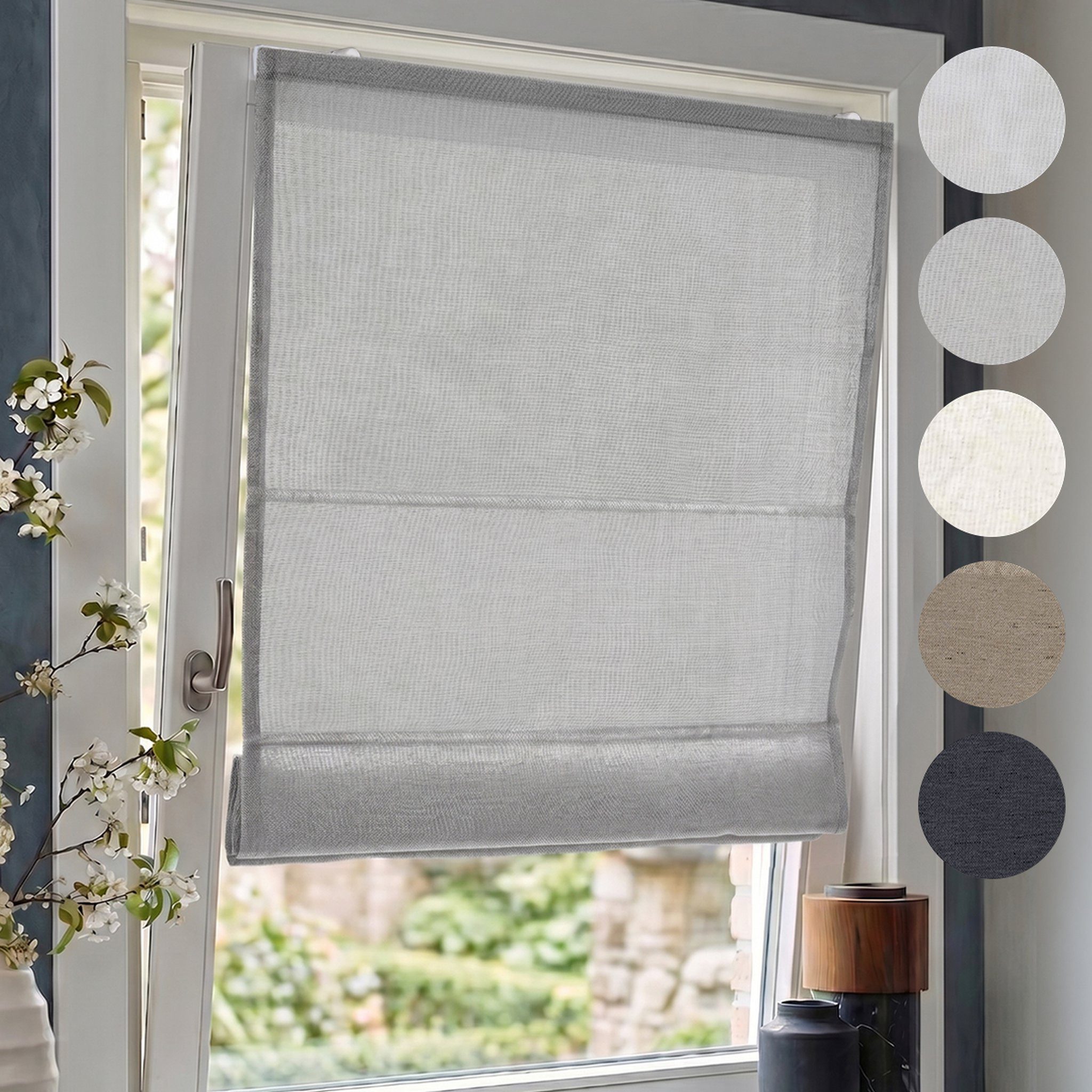 Victoria M. Raffrollo Klemmfix Ivora Premium Raffrollo 40x130cm Grau Blickdicht, mit Klemmträger, ohne Bohren, freihängend, Ohne Bohren