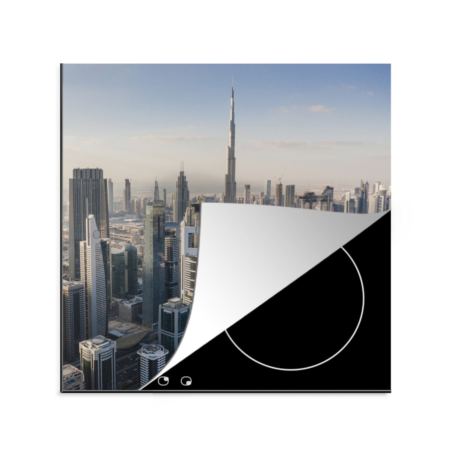 MuchoWow Herdblende-/Abdeckplatte Skyline - Burj Khalifa - Dubai, Vinyl, (1 tlg), 78x78 cm, Ceranfeldabdeckung, Arbeitsplatte für küche
