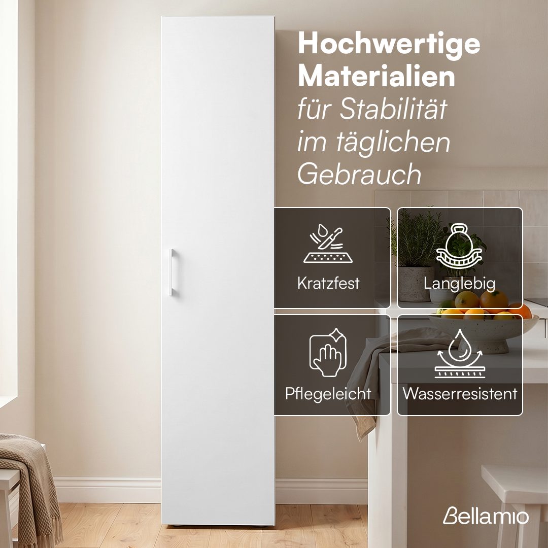 Bellamio Mehrzweckschrank Apol (Weiß) Besenschrank mit 3 Fächern, inkl. Staubsaugerfach, robust & kratzfest