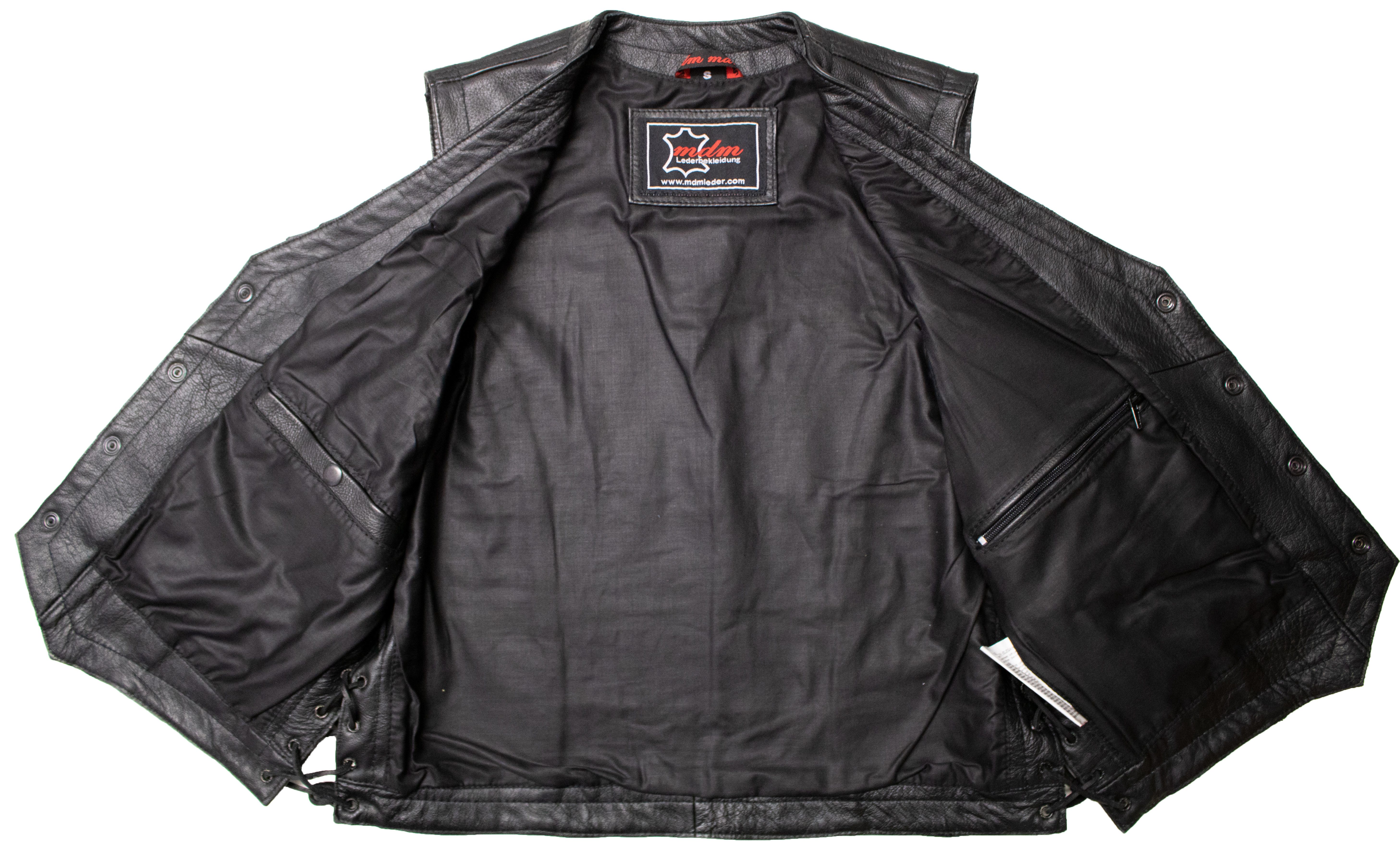 MDM Lederweste Herren Druckknopf Biker Lederweste – Bild 4 von 5