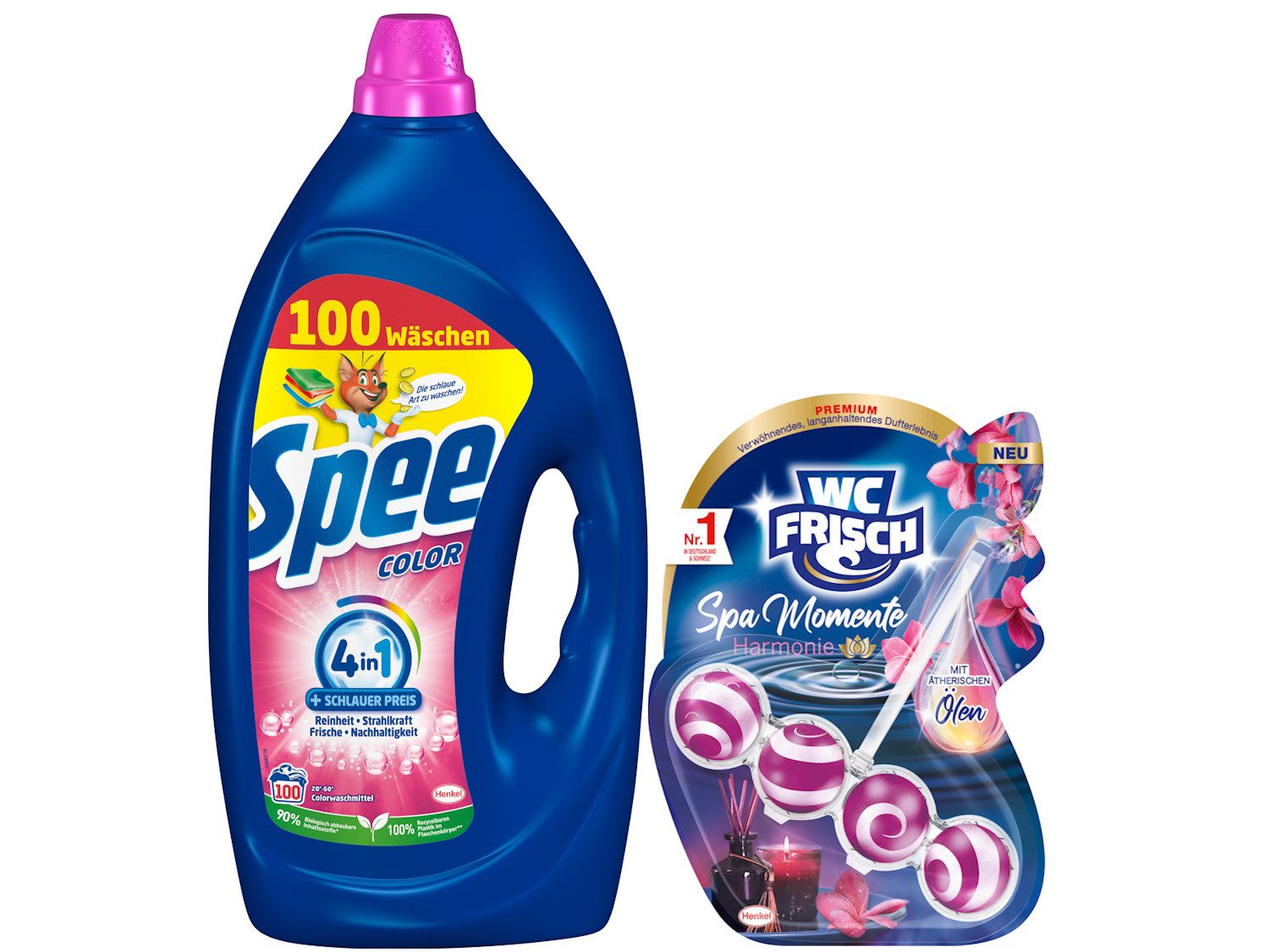 Spee Spee Color Gel 100WL & WC FRISCH Spa Momente Harmonie 50g Colorwaschmittel (Spar-Set, [2-St. Flüssigwaschmittel & Toilettenstein für Reinheit & Sauberkeit)