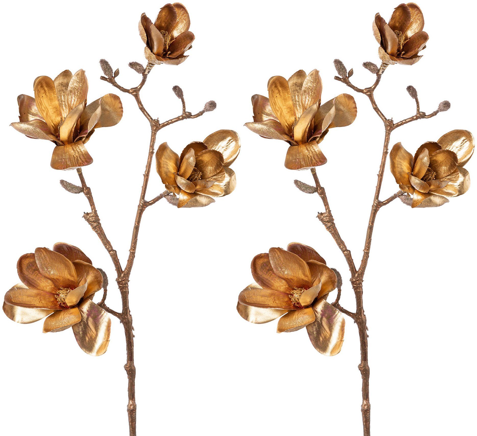 Winterliche Kunstpflanze Weihnachtsdeko Magnolie, Creativ deco, Höhe 85 cm, 2er Set, altgoldfarben