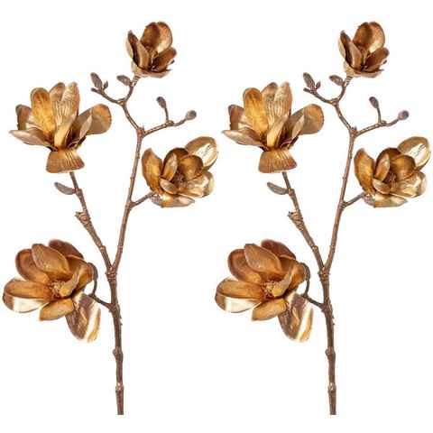 Winterliche Kunstpflanze Weihnachtsdeko Magnolie, Creativ deco, Höhe 85 cm, 2er Set, altgoldfarben