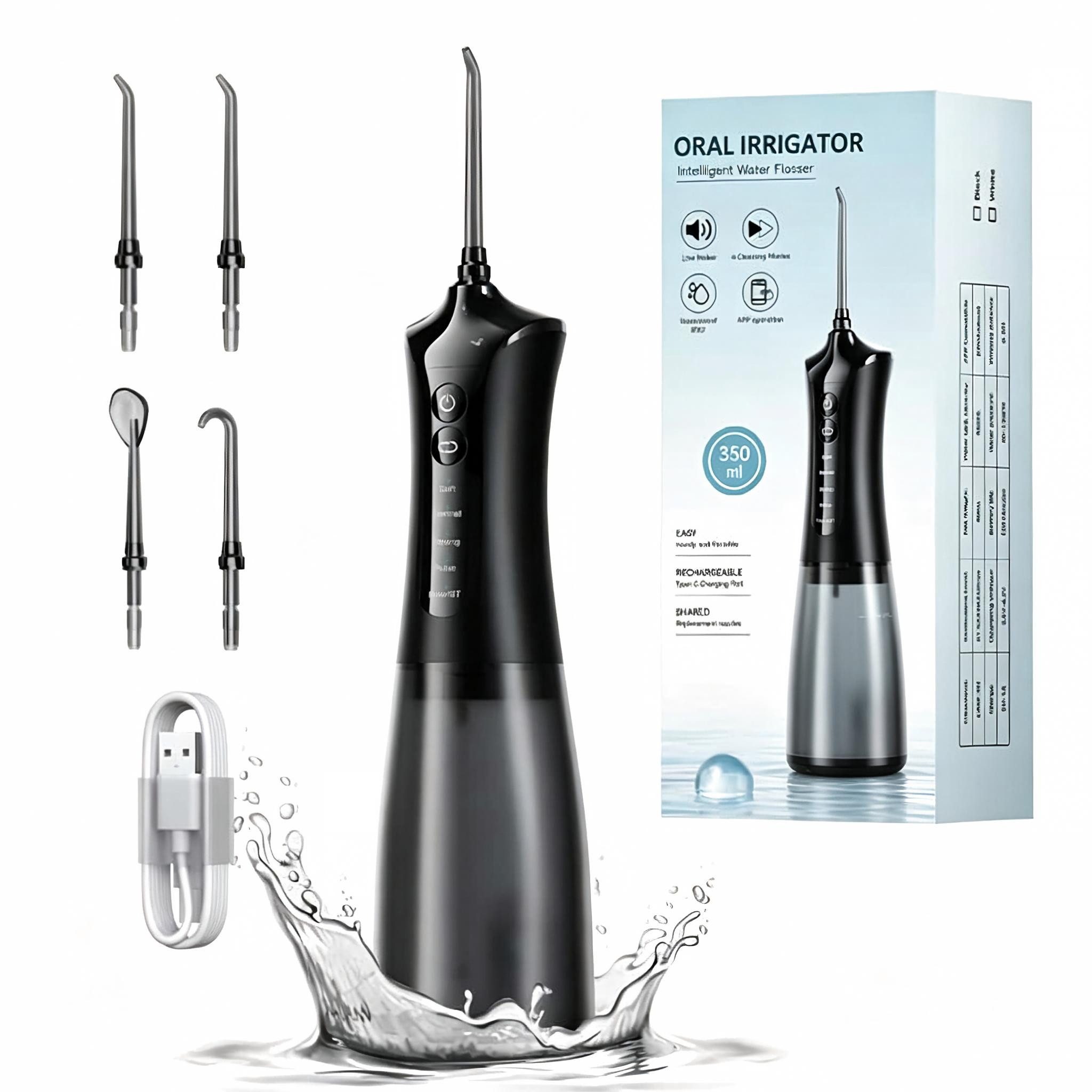 Kityhome Munddusche Munddusche Kabellos mit 4 Modi und 4 Düsen 350MLWassertank IPX7 USB, Aufsätze: 1 St., IPX7,350MLWassertank,4 MODEN,4 x Ersatzköpfe,USB-aufladung