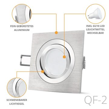 SSC-LUXon LED Einbaustrahler QF-2 LED Einbaustrahler Spot Alu gebuerstet schwenkbar mit LED GU10, Neutralweiß