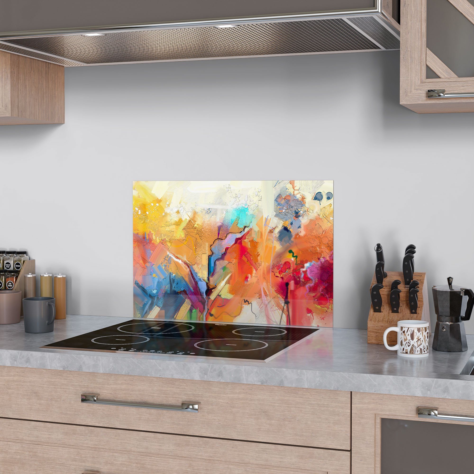 Herdblende Badrückwand Glas Spritzschutz Ölgemälde', 'Farbenreiches DEQORI Küchenrückwand