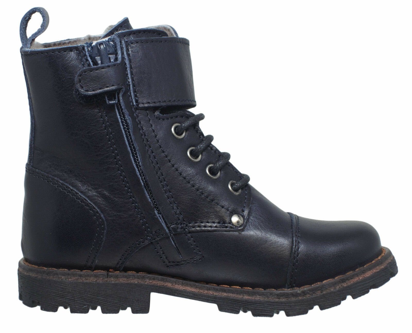 Momino Momino 6407M Kinder Boots Stiefeletten Leder Lammfell blau Stiefelette