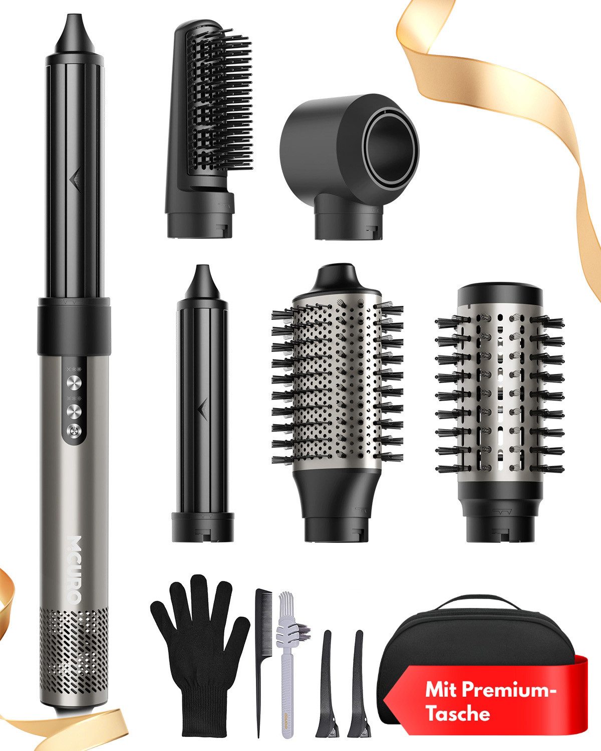MCURO Warmluftbürste 6-in-1 Haarstyler & Haartrockner 110,000 U/min,Kein Hitzeschaden, Airstyler mit 32mm automatischer Lockenstab,One-Step Volumiser