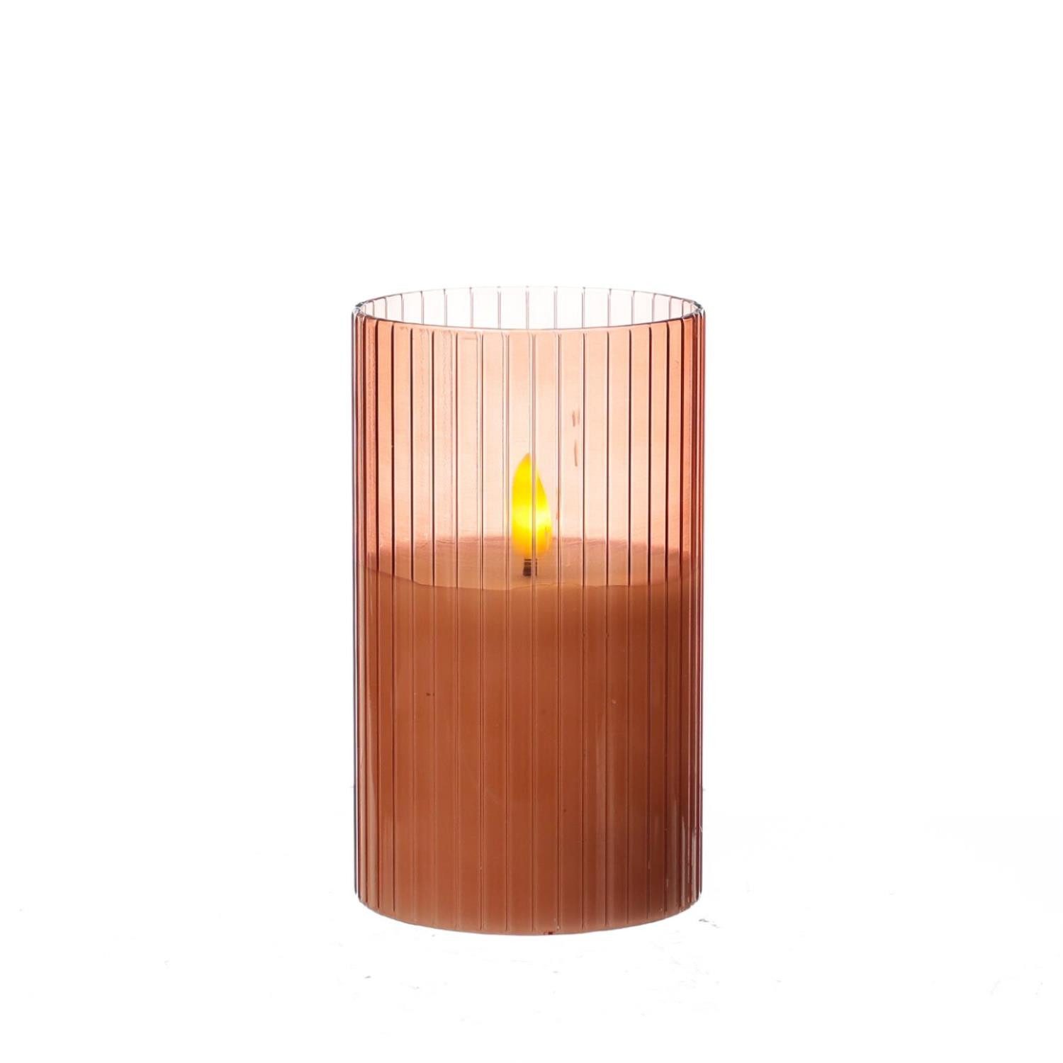 LED-Kerze LED Kerze im Glas Windlicht Echtwachs Timer H: 12,5cm D: 7,5cm rosa