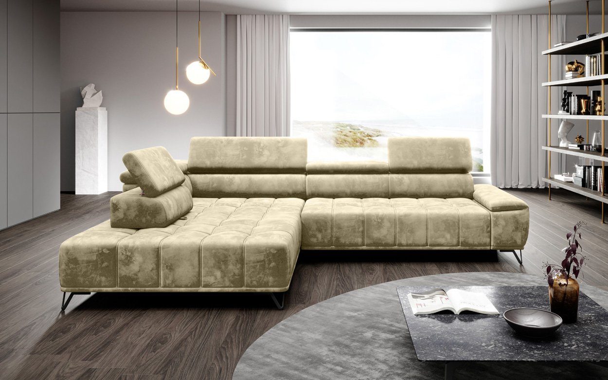 WOHNKLUSIV Ecksofa Ecksofa VERONA m. elektrischer Sitztiefenverstellung - Designsofa, elektronische Sitztziefenvestellung, Kopfstützenverstellung