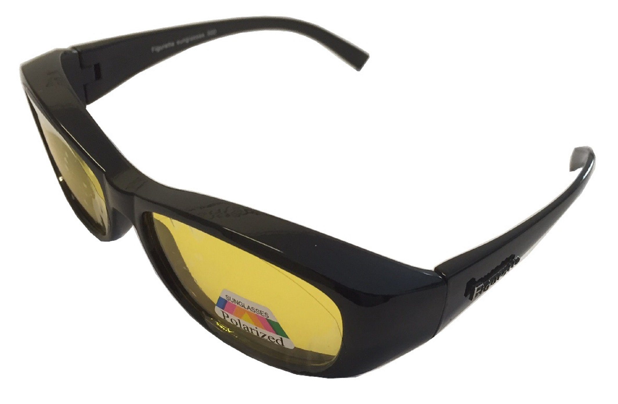 Figuretta Sonnenbrille Figuretta Sonnenbrille Überbrille aus der TV Werbung UV Brille Schutz hoher UV-Schutz Nacht-Überbrille in schwarz mit gelben Gläsern