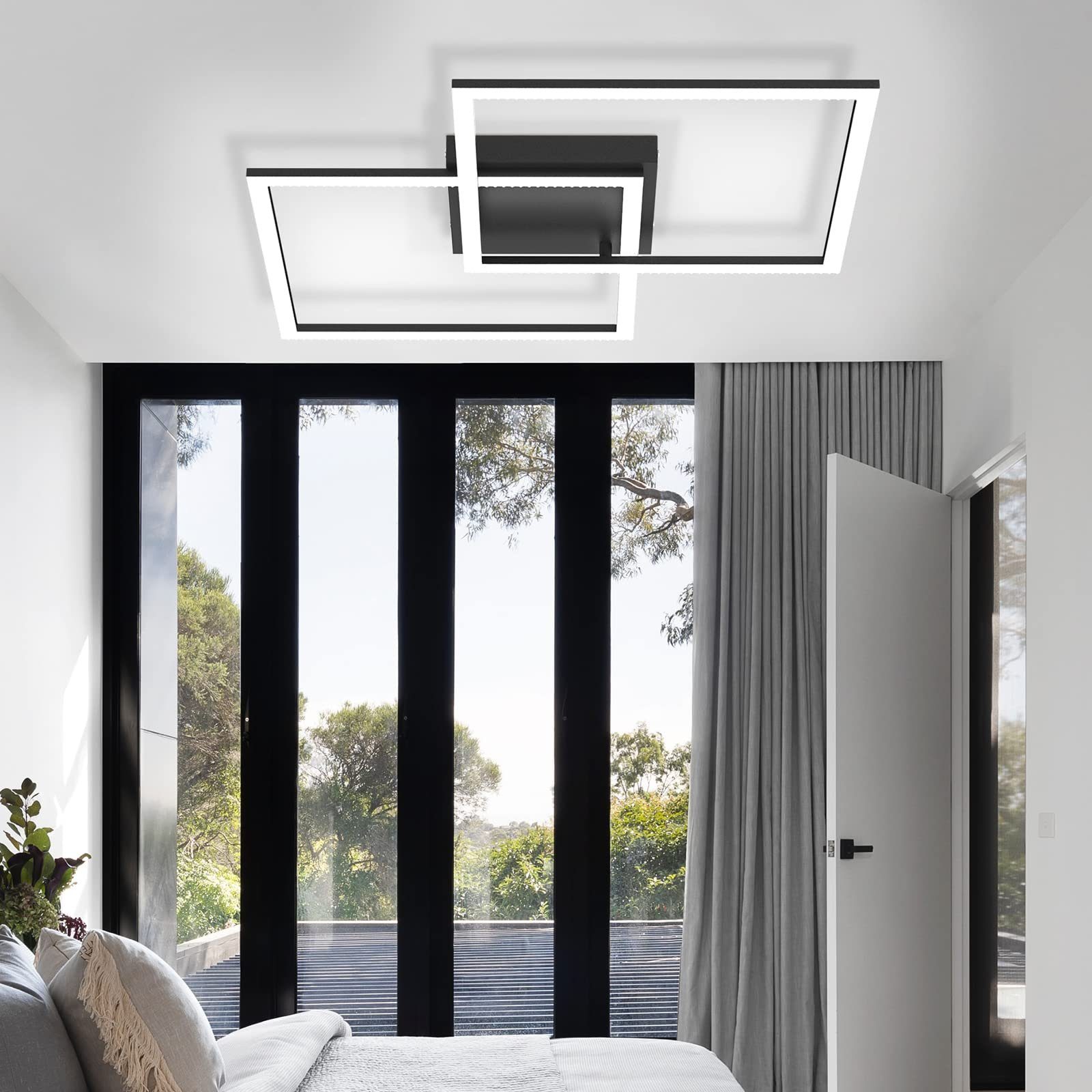 Dimmbar ZMH Kristall Quadratisch Deckenleuchte Schwarz Design mit fest 2 integriert, warmweiß-kaltweiß, LED 52W, LED Modern Fernbedienung