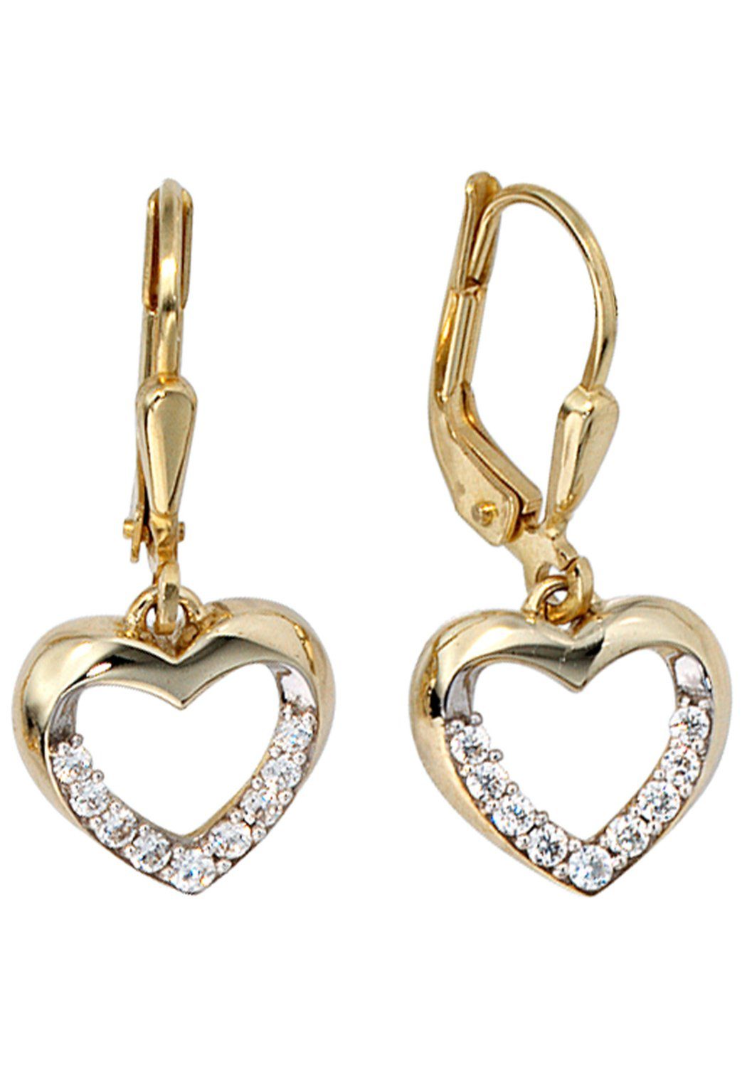 JOBO Paar Ohrhänger, Herz 333 Gold bicolor mit 18 Zirkonia günstig online kaufen
