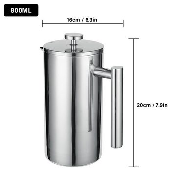 Tidyard French Press Kanne 800 ml, 3 Filter, Verbrühungsschutzgriff Rostfreie Kaffeepresse