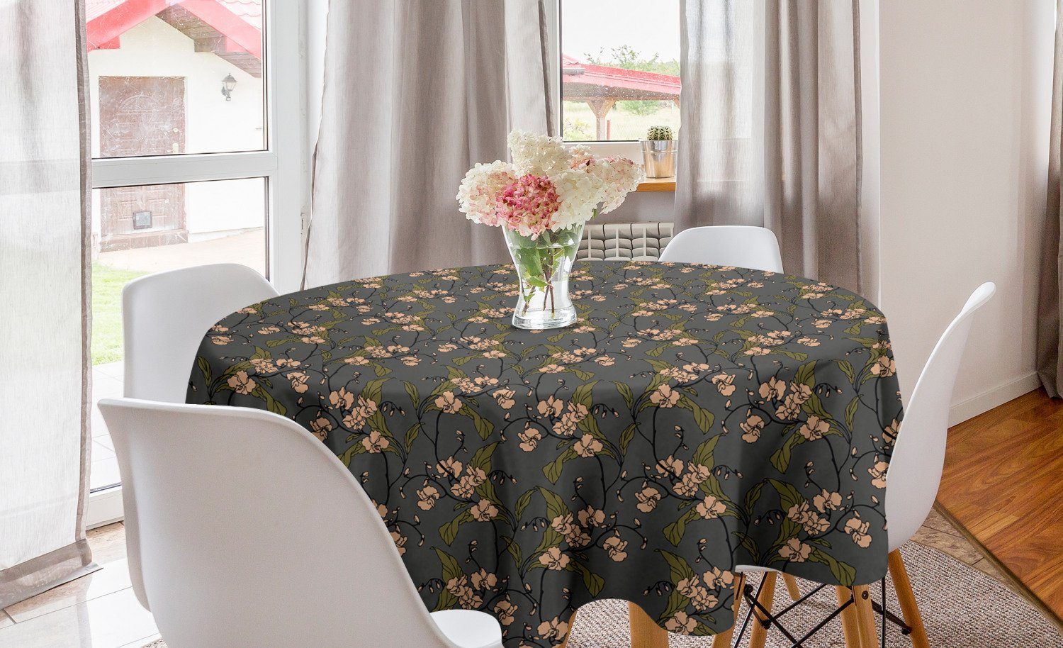 Abakuhaus Tischdecke Kreis Tischdecke Abdeckung für Esszimmer Küche Dekoration, Blumen Klassisch Blooming Foliage
