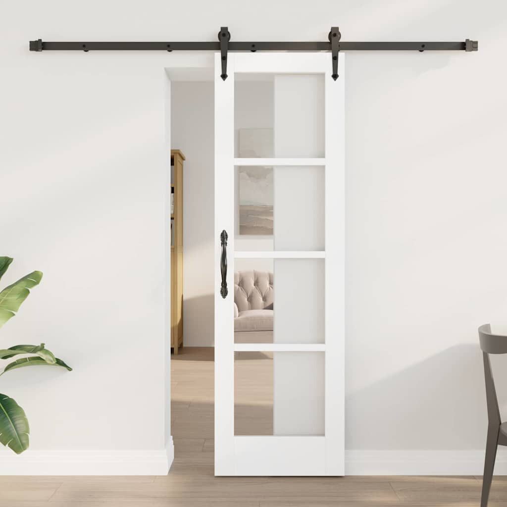 furnicato Schiebetür ORKDAL Massivholz Glas 61 x 198,5 cm Weiß, Leise gleitende Glasschiebetür mit Hardware-Set für deinen Flur