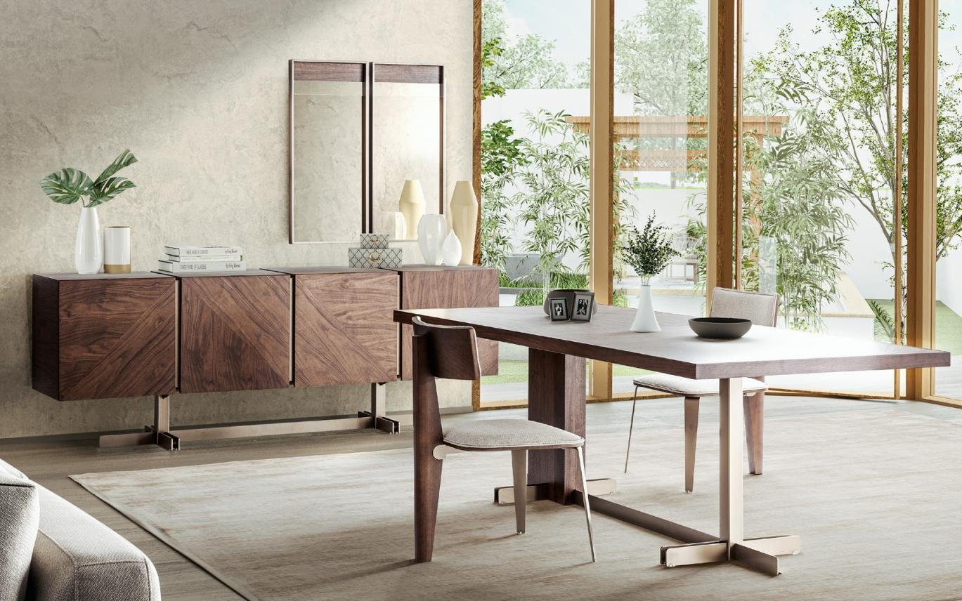 JVmoebel Essgruppe Brauner Esstisch Designer Tische Tisch + 4x Lehnstuhl Möbel 5tlg. Set, Made In Europe