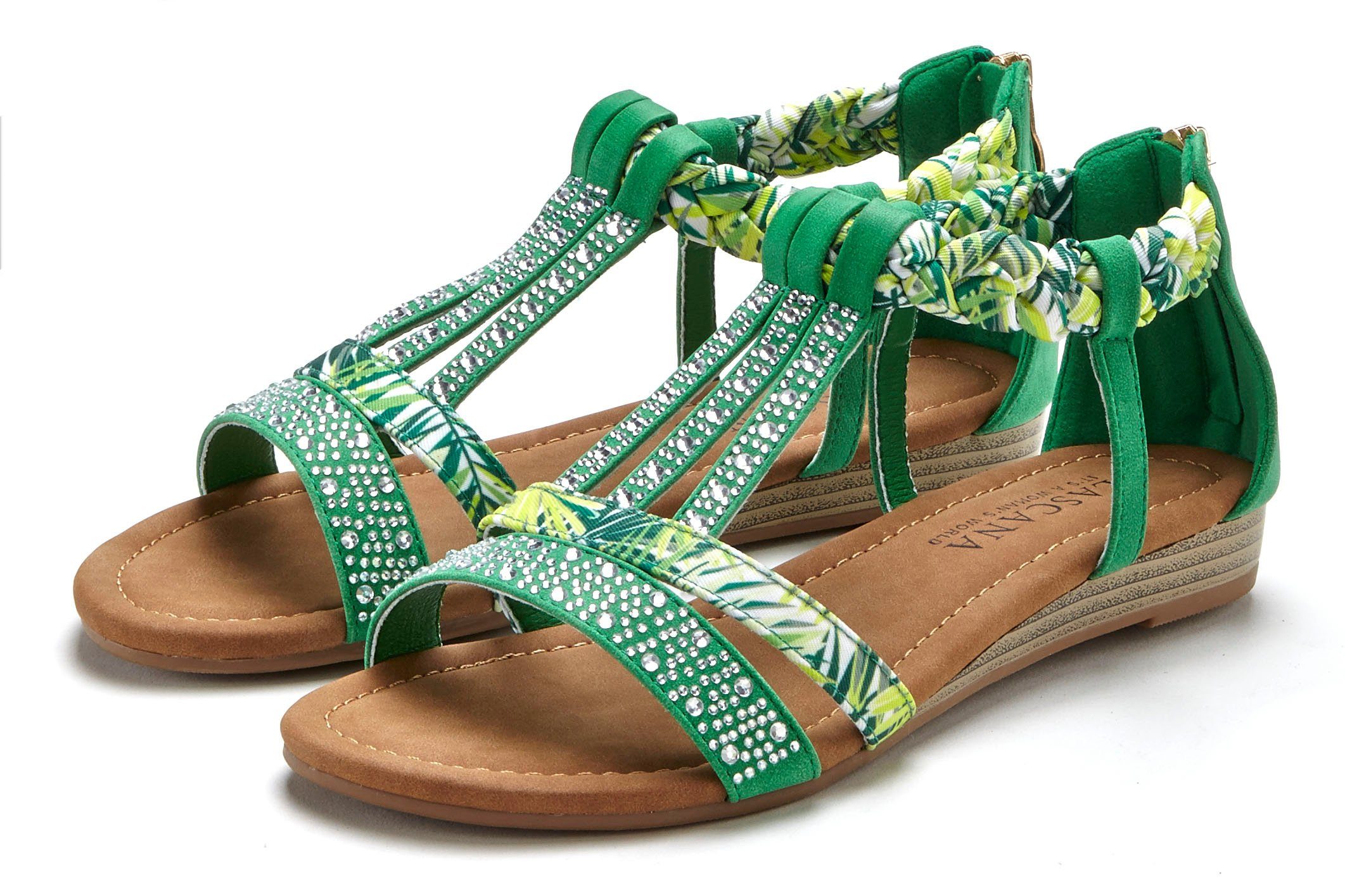 LASCANA Sandale Sandalette, Sommerschuh mit Verzierung und kleinem Keilabsatz VEGAN