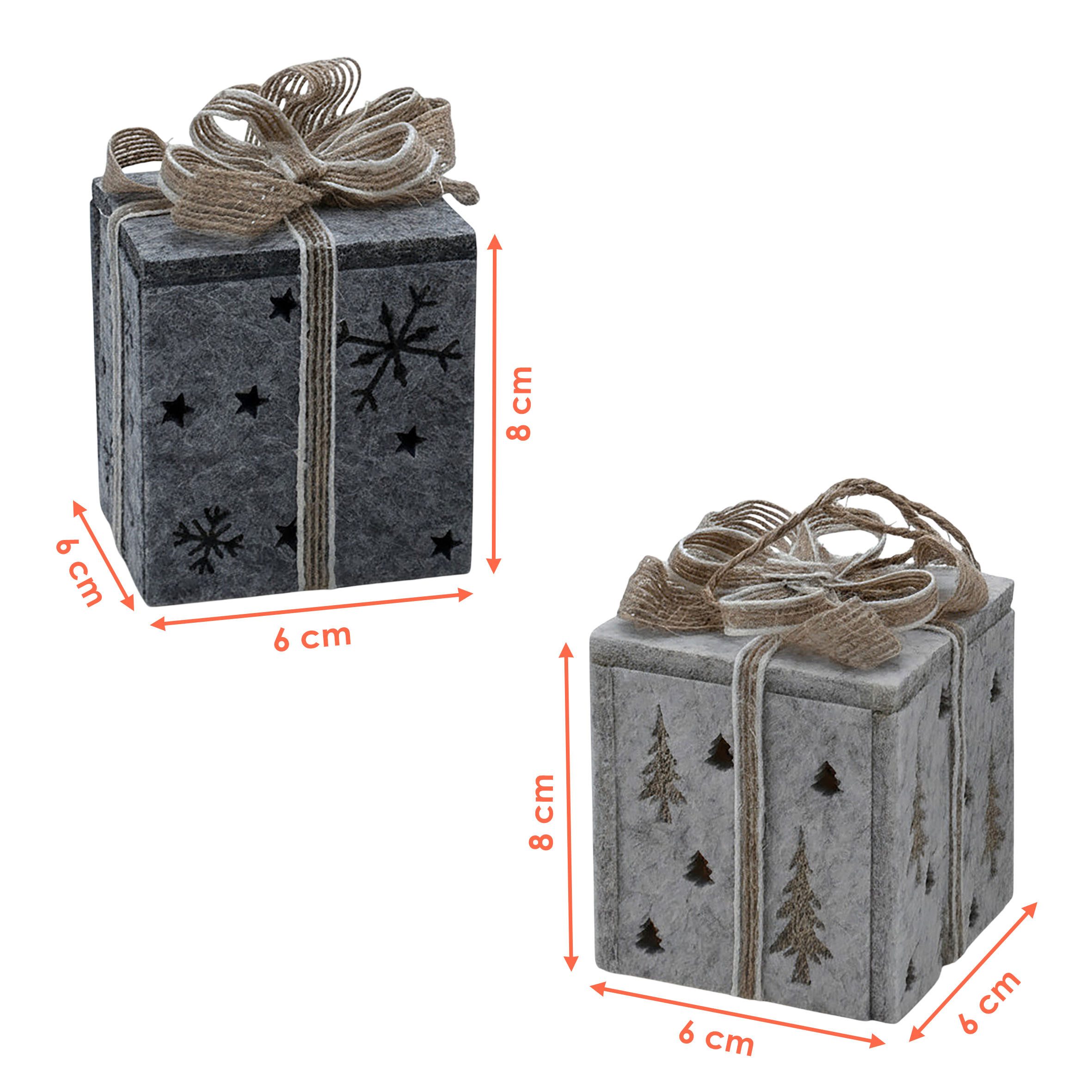 Spetebo LED Lichtbox Filz Geschenkbox warm weiß inklusive Batterie - 2er Set, LED fest integriert, warm weiß, inklusive 3x LR44 Knopfzellen