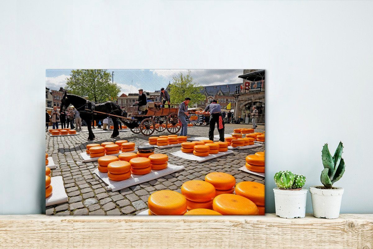 cm Leinwandbild 30x20 Käse St), - Wanddeko, Leinwandbilder, - Gouda, Markt (1 Aufhängefertig, OneMillionCanvasses® Wandbild