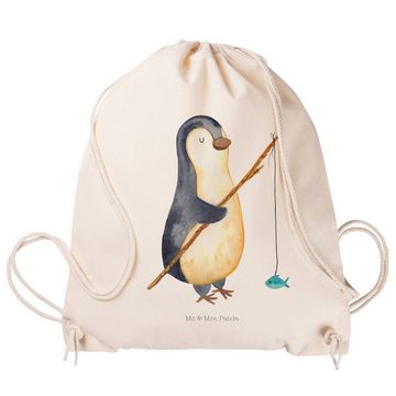 Mr. & Mrs. Panda Sporttasche Pinguin Angler - Transparent - Geschenk, Sportbeutel Kinder, Hobby, T (1-tlg), Stabile Kordel