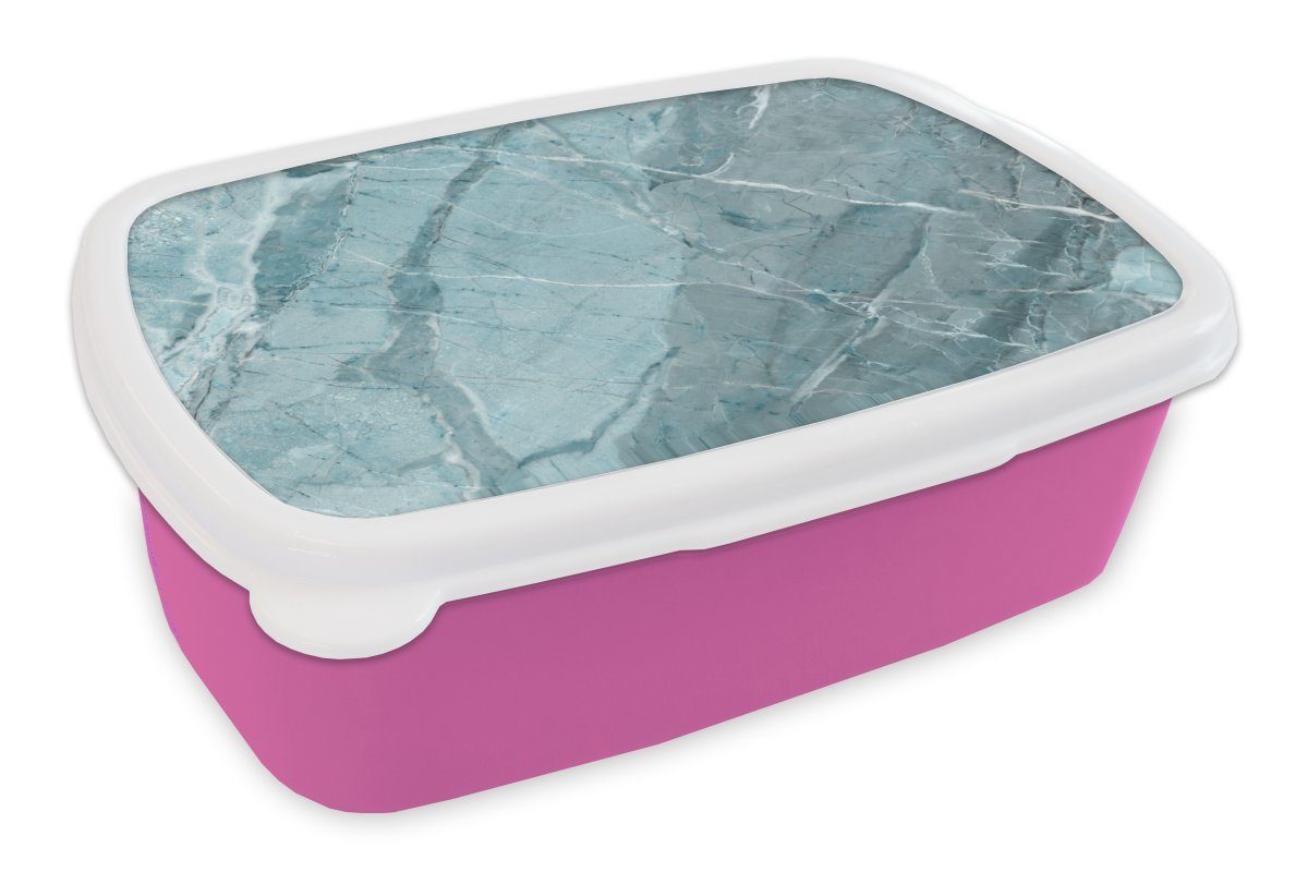 MuchoWow Lunchbox Pflastersteine - Blau - Weiß - Granit, Kunststoff, (2-tlg), Brotbox für Erwachsene, Brotdose Kinder, Snackbox, Mädchen, Kunststoff rosa