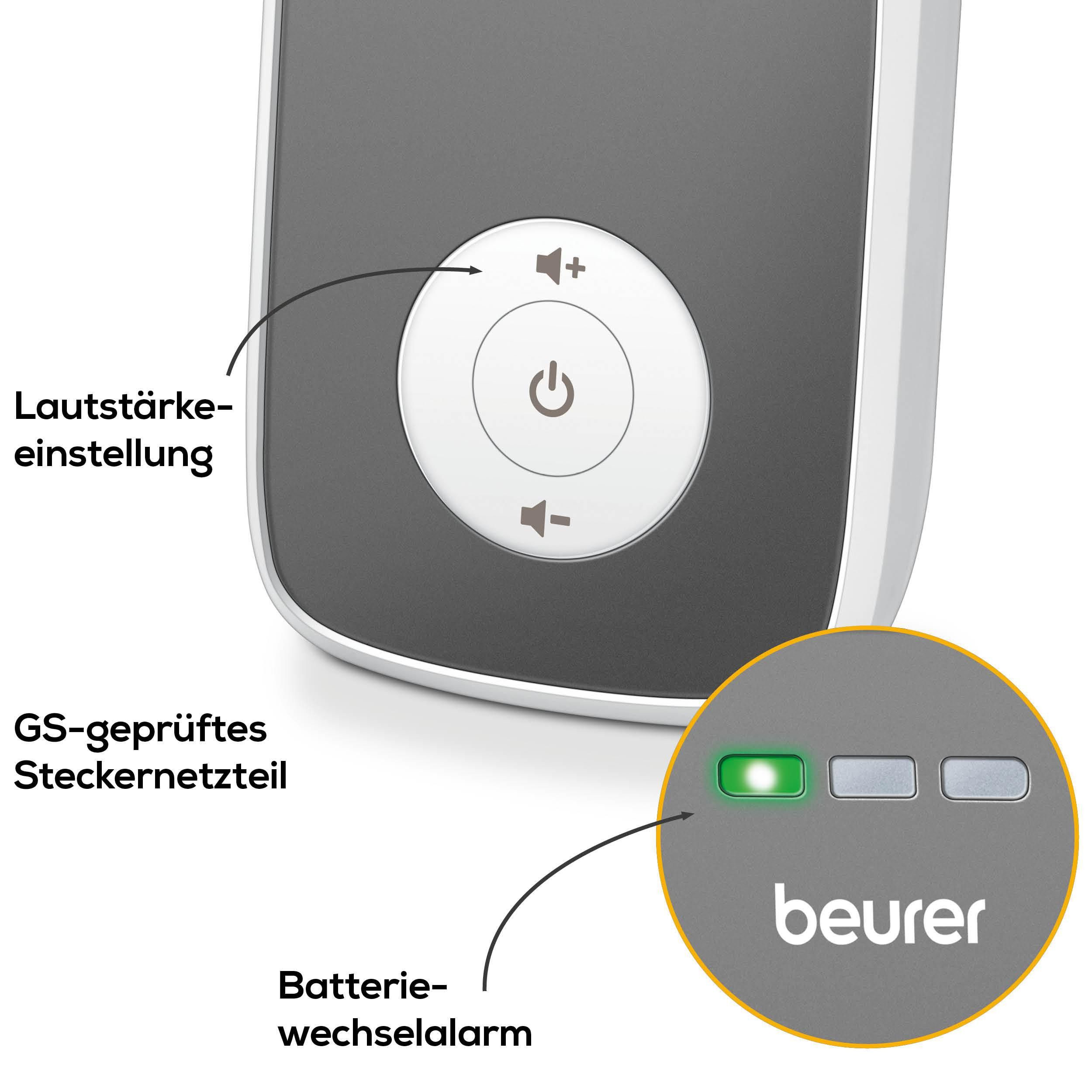 BEURER Babyphone BY 33 mit optischer Geräuschpegelüberwachung und LED-Anzeige, Reichweitenkontrolle mit akustischem Signal