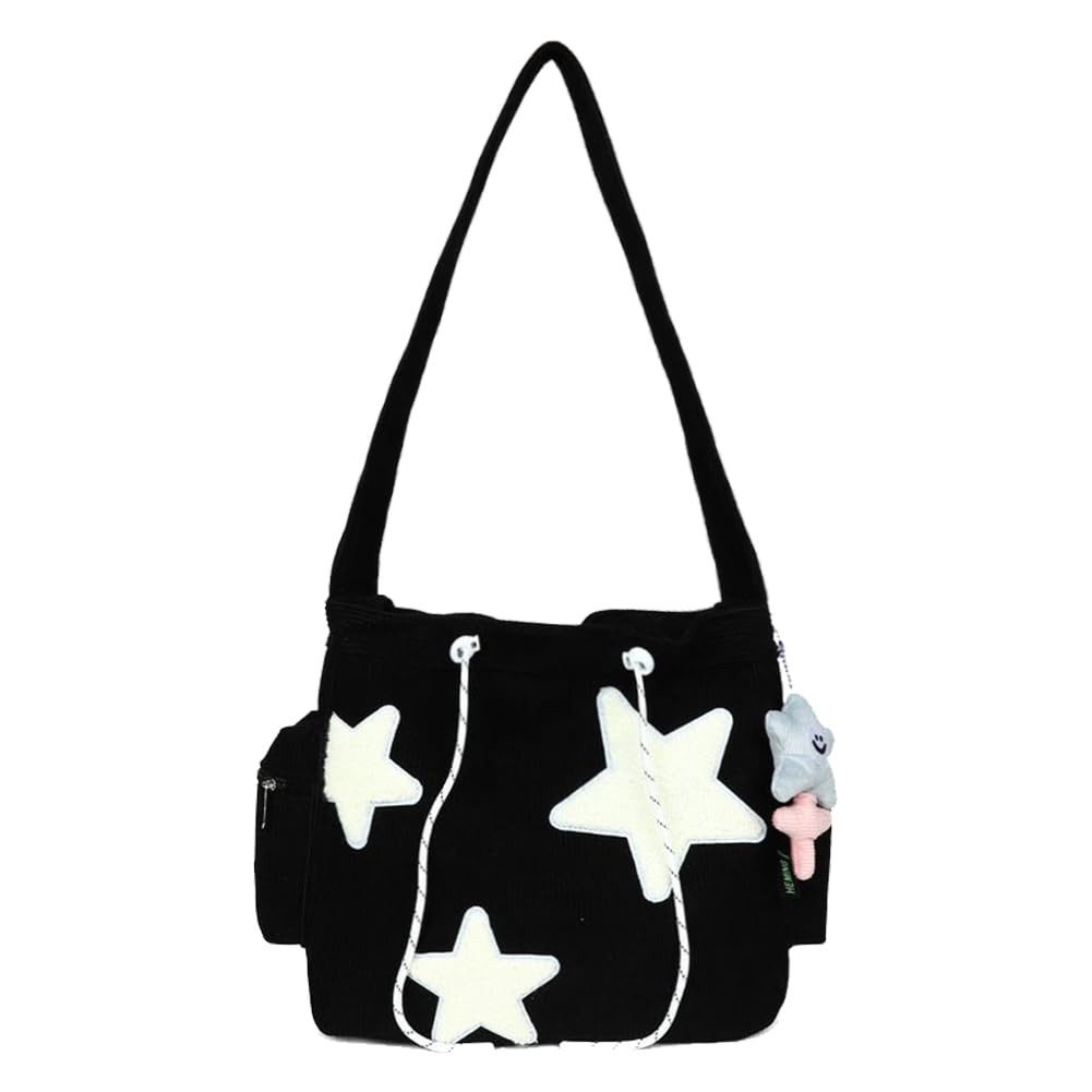 nsihing Schultertasche Damen Cord Tragetasche Ästhetische Handtasche Messenger Bag Casual, für Schule Büro Arbeit Reisen Ausflug Einkauf