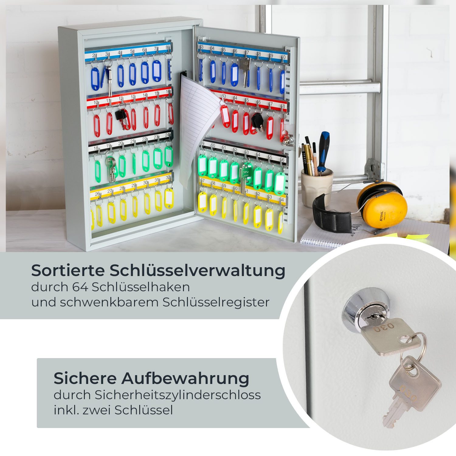 HMF Schlüsselkasten abschließbarer Schlüsselschrank mit 64 Haken, verstellb günstig online kaufen