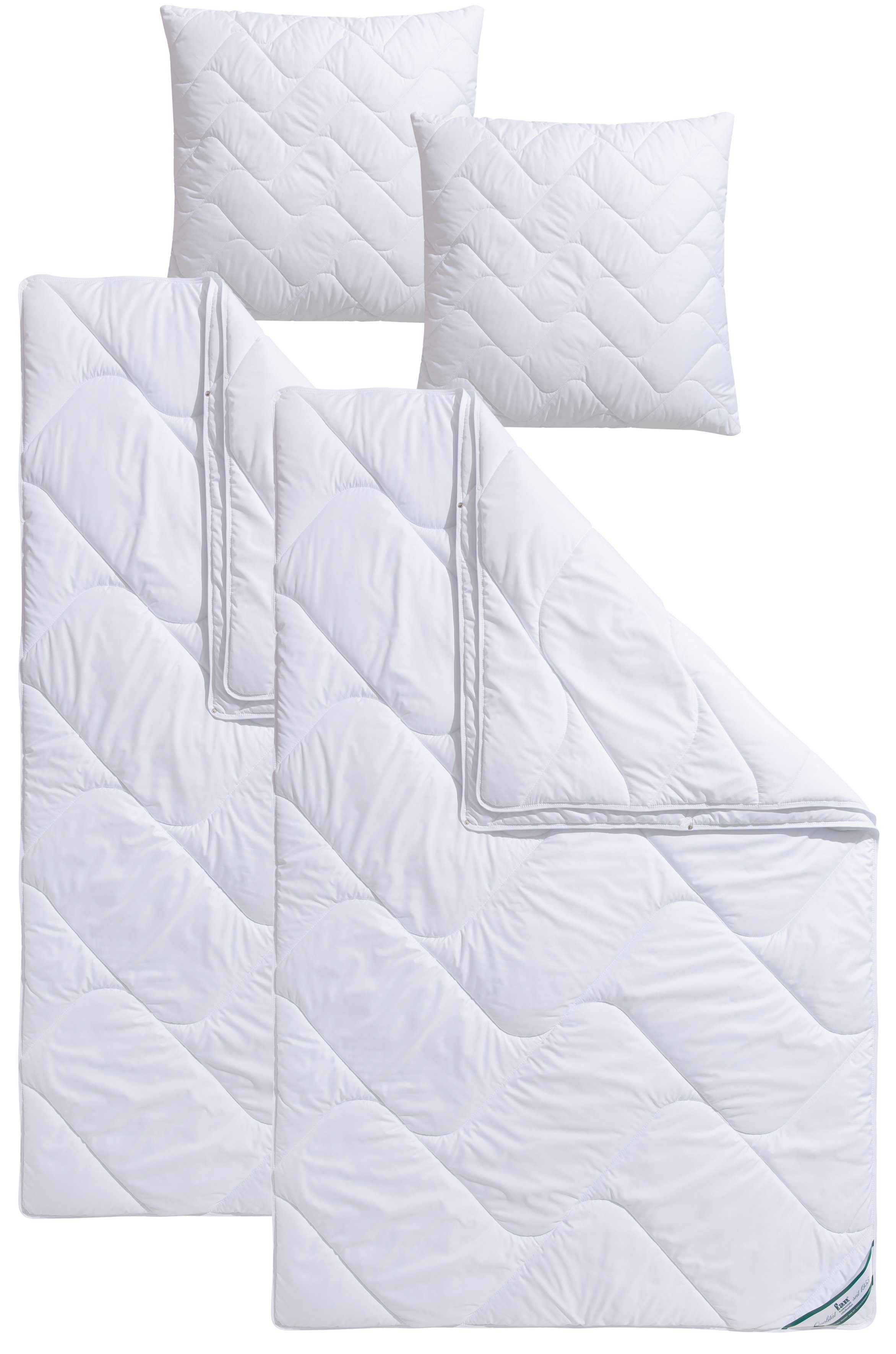 fan Microfaserbettdecke + Kopfkissen Bettwaren-Set in 135x200 cm, für Sommer oder 4-Jahreszeiten, Füllung: Faserbällchen (Kopfkissen), Bezug: Microfaser