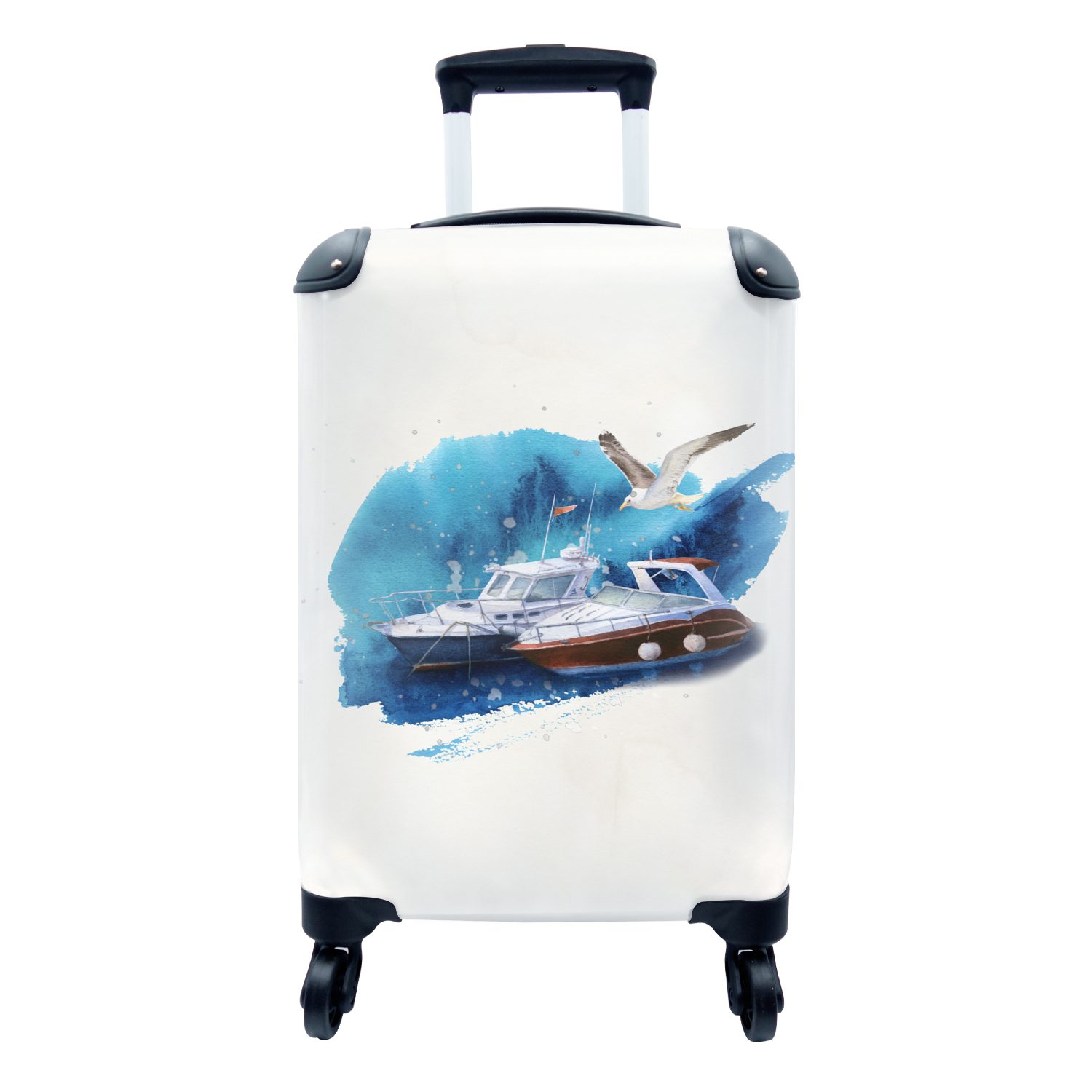 MuchoWow Handgepäckkoffer Boot - Vogel - Wasser, 4 Rollen, Reisetasche mit rollen, Handgepäck für Ferien, Trolley, Reisekoffer