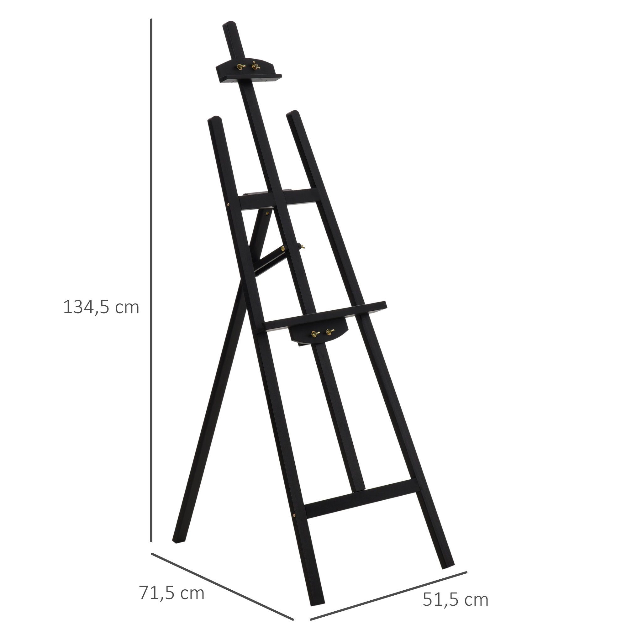 HOMCOM Staffelei Holzstaffelei Feldstaffelei für Malerei, Skizze, Schwarz 51,5 x 71,5 x 134,5 cm
