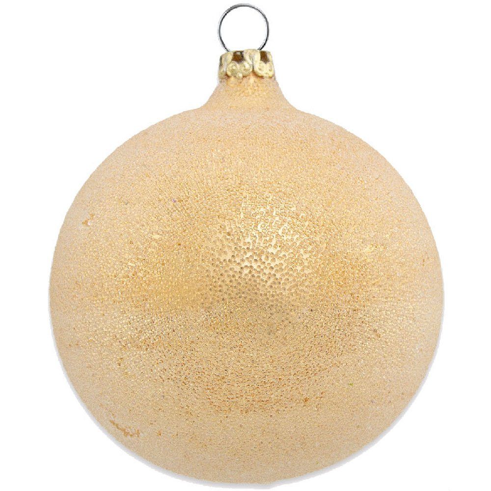 Thüringer Glasdesign Weihnachtsbaumkugel Perlentau Gold Ø 6 cm (4 Stück) - Glas Christbaumkugeln Made in Germany (4 St), Mundgeblasen