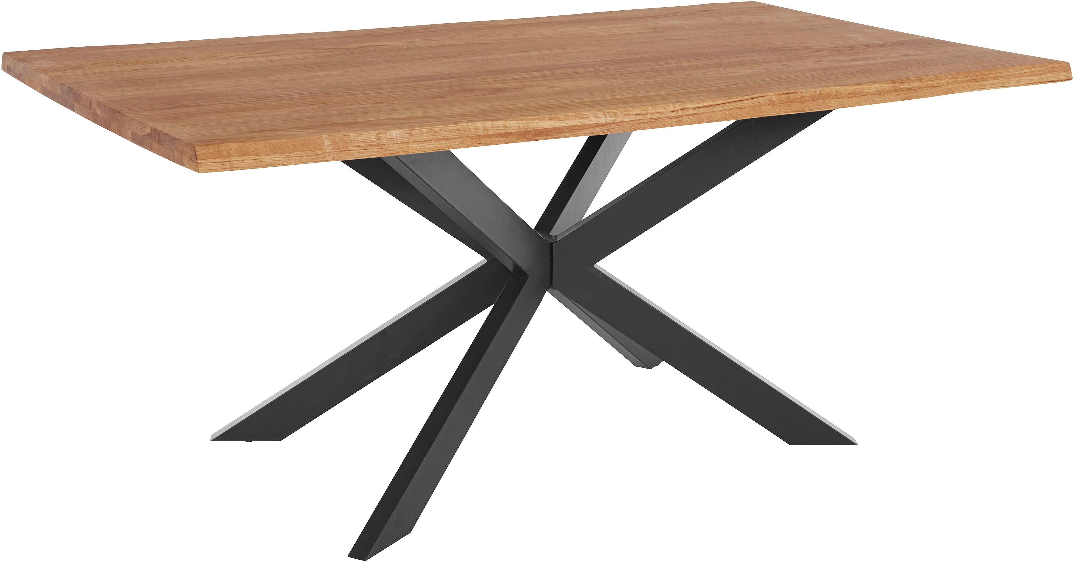 TaBoLe Möbel Baumkantentisch Nevio, Tischplatte Wildeiche Massivholz Baumkante, Gestell Metall Spider