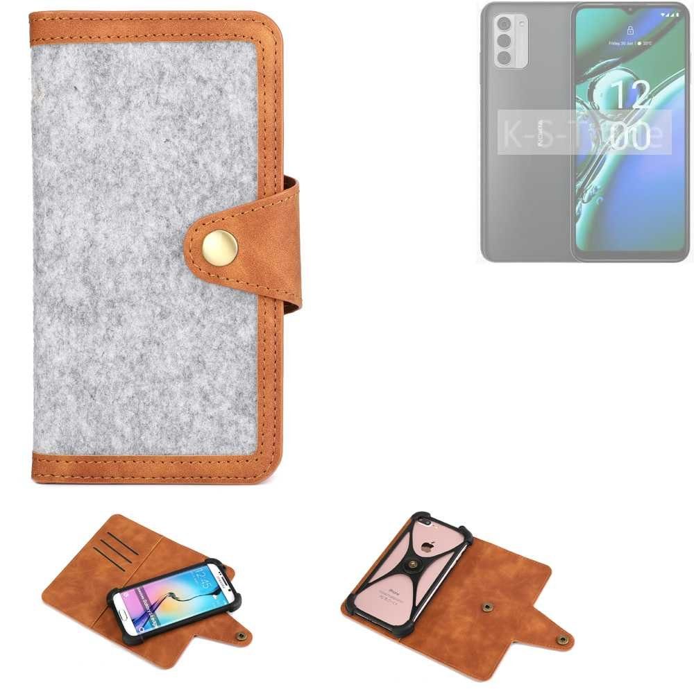 K-S-Trade Handyhülle für Nokia G42, Handyhülle Schutzhülle Filz-Hülle Kunst-Leder hellgrau braun