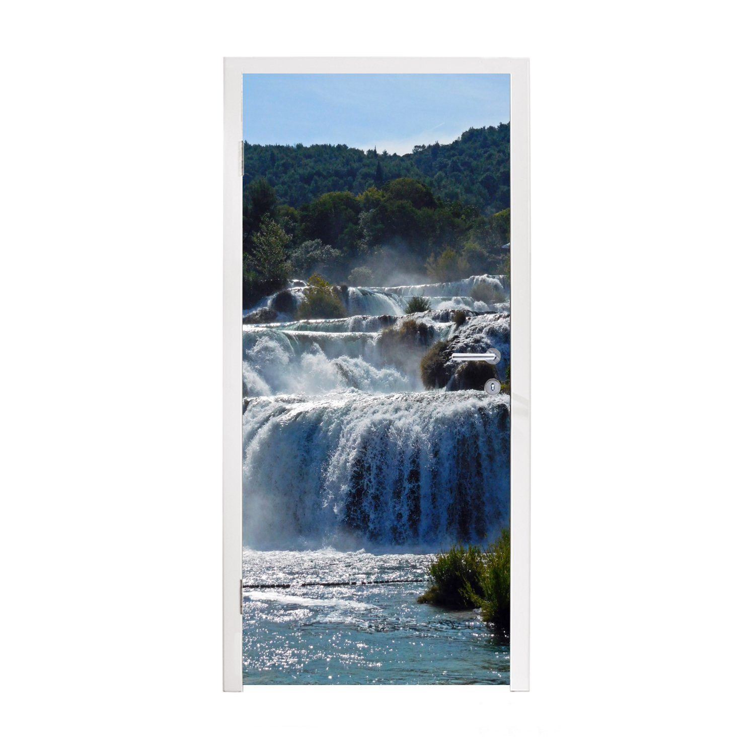 75x205 für Flüssen in, des MuchoWow den St), Tür, Gestapelte Krka-Nationalparks in Türtapete (1 Türaufkleber, bedruckt, Wasserfälle Fototapete cm Matt,