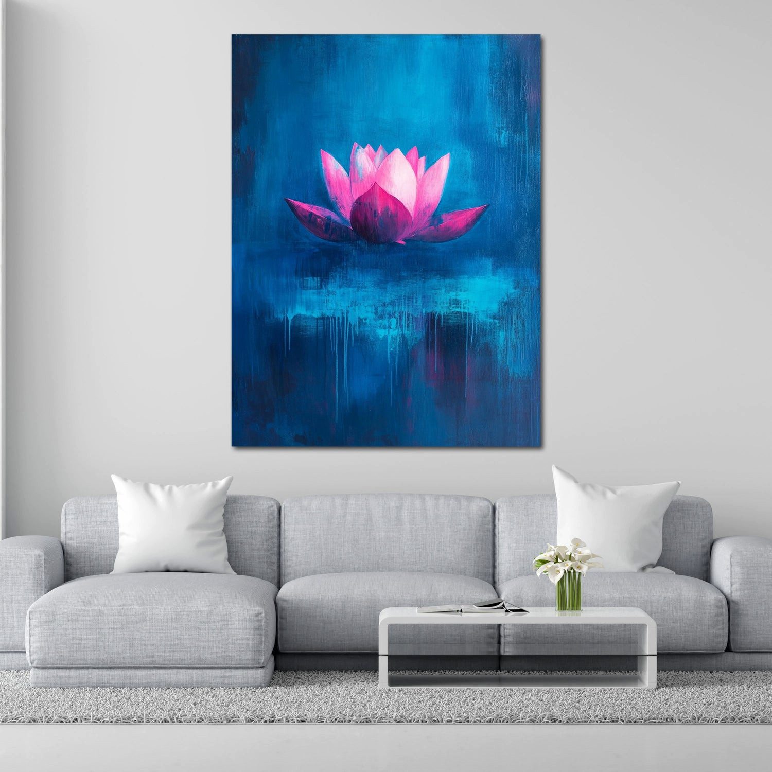 Artedinoi Leinwandbild Lotusblume abstrakt Pink Blau Leinwandbild Wandbild Kunstdruck XL Wand, Lotusblume in Pink-Blau