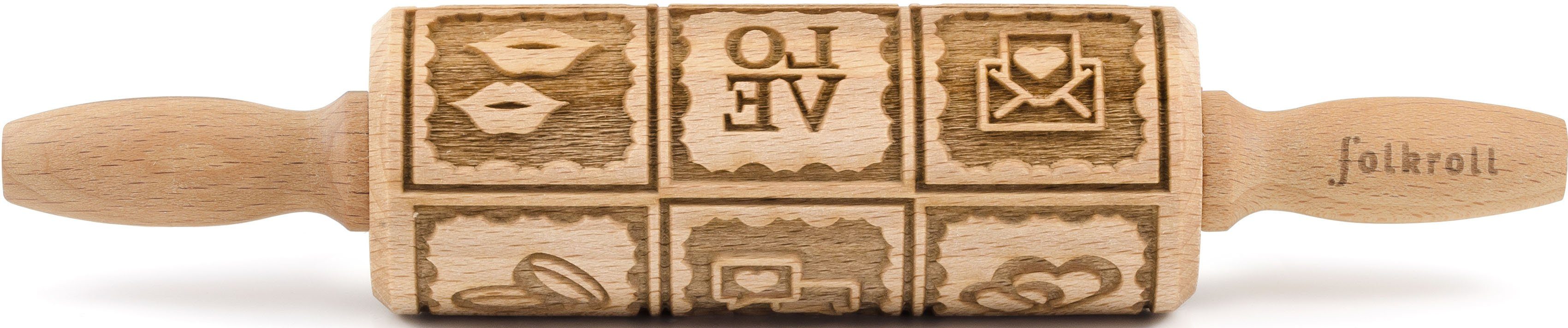 folkroll Teigroller 3D-Motiv-Teigrolle Massivholz, Love Message