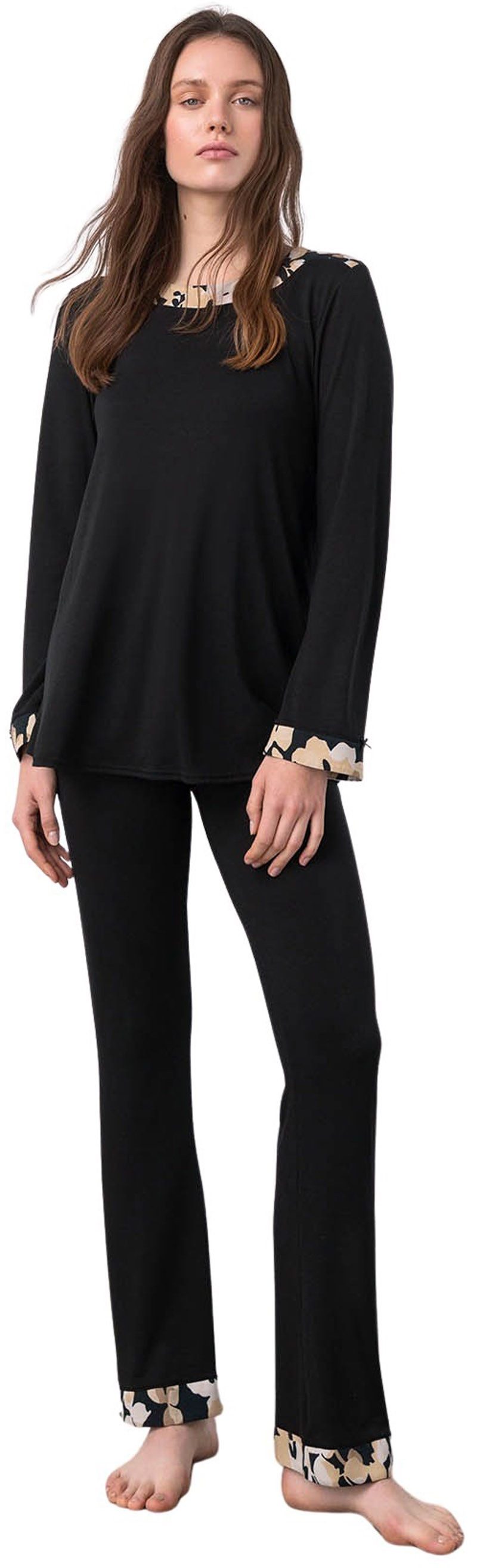 Vamp Schlafanzug (Set, 2 tlg., 2-teilig) exquisiter Damen Pyjama lang Langarm schwarz