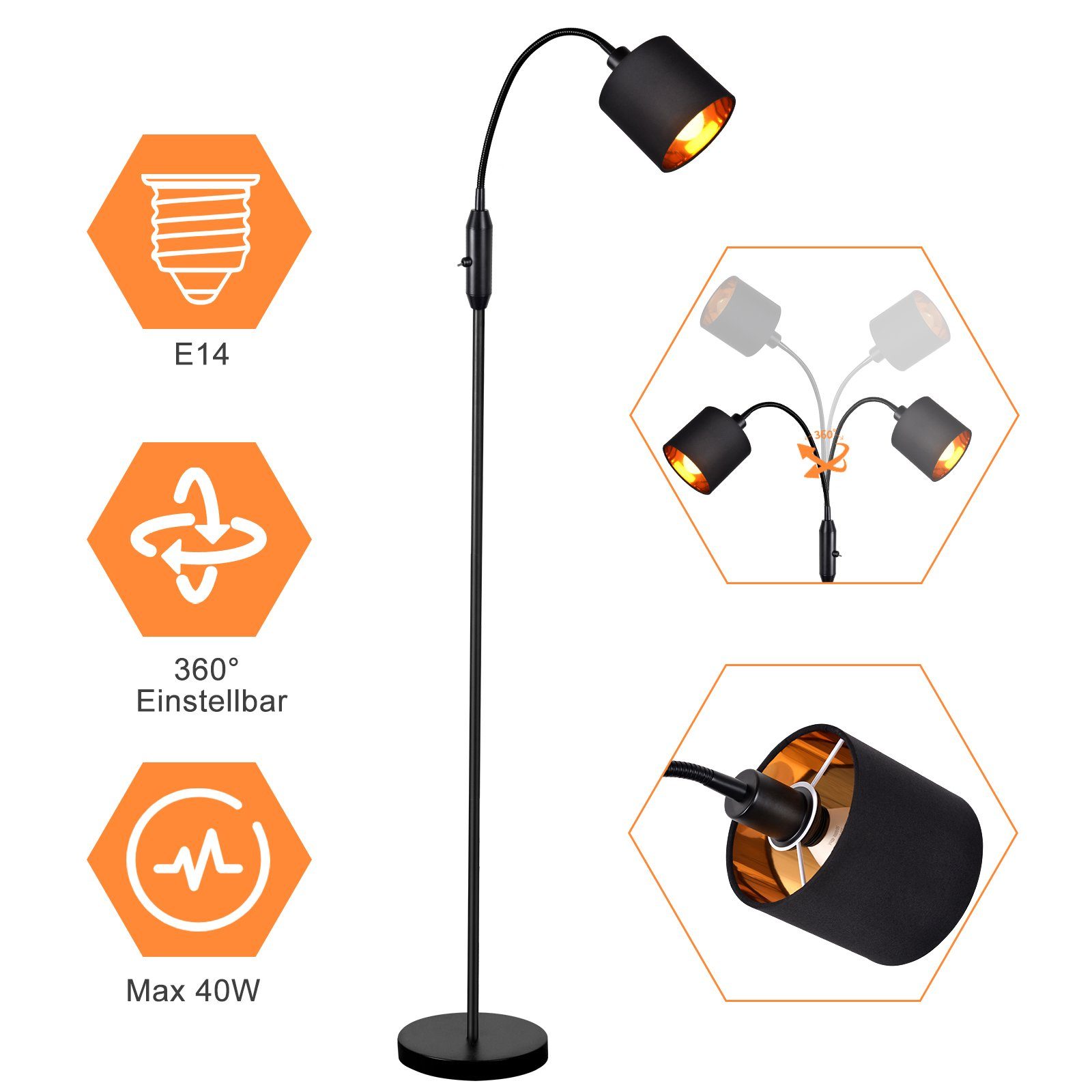 ZMH LED Stehlampe Wohnzimmer Vintage Schwarz günstig online kaufen