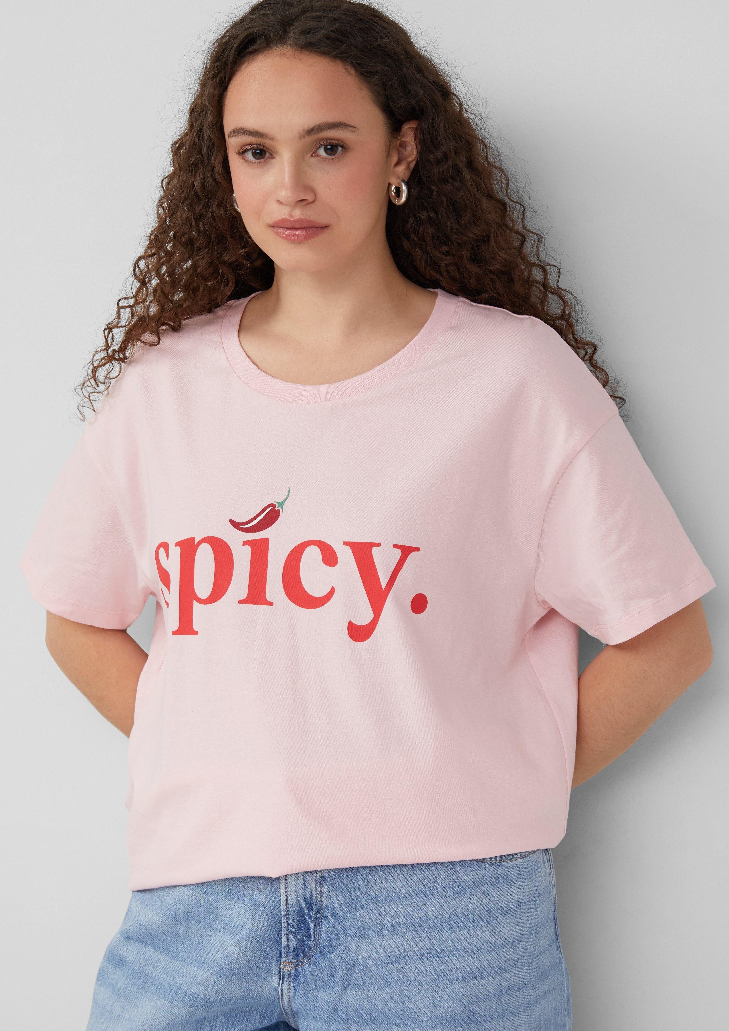 QS Kurzarmshirt Baumwollshirt mit überschnittener Schulter günstig online kaufen