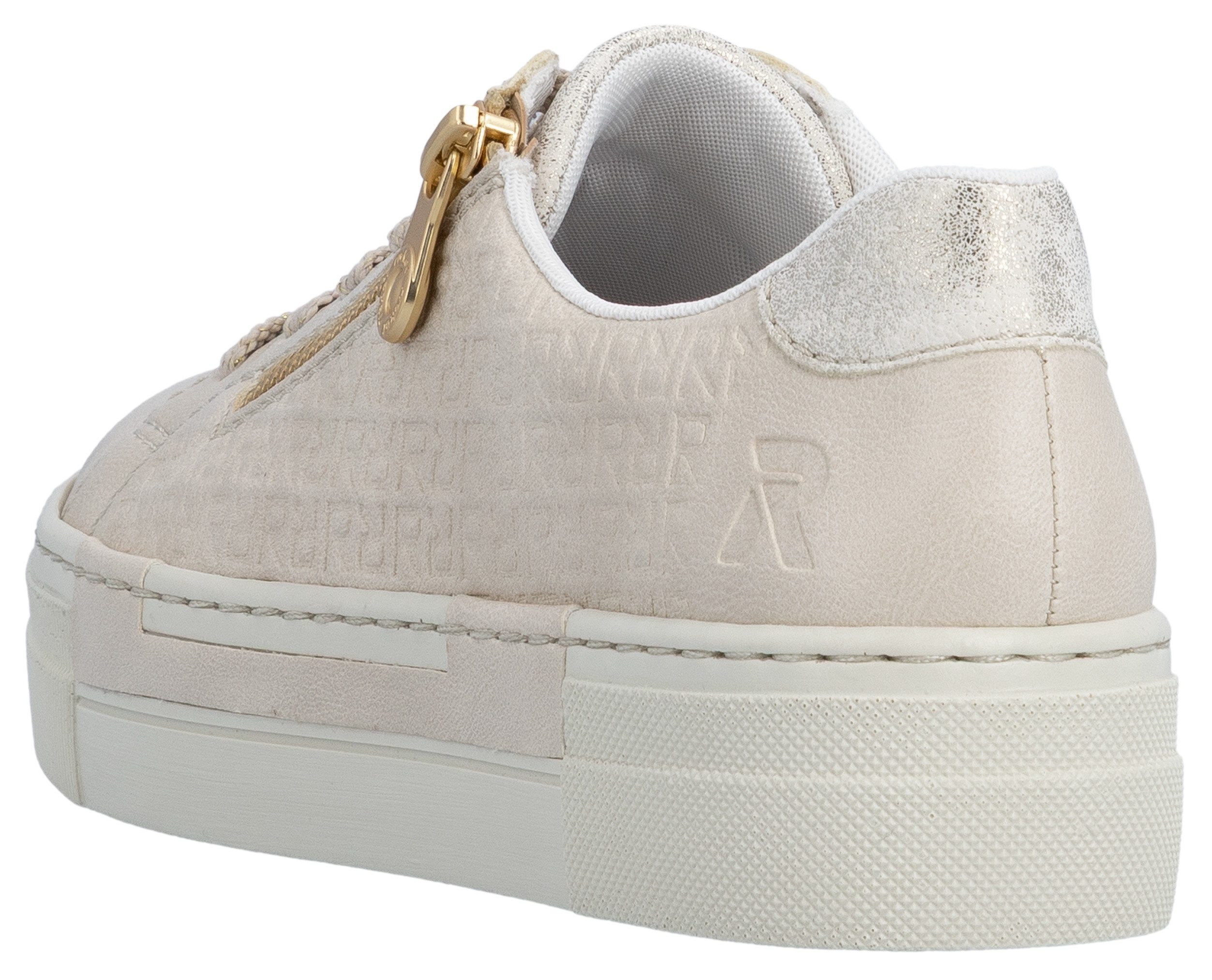 Rieker Plateausneaker mit goldfarbenem Reißverschluss, Freizeitschuh, Halbschuh, Schnürschuh