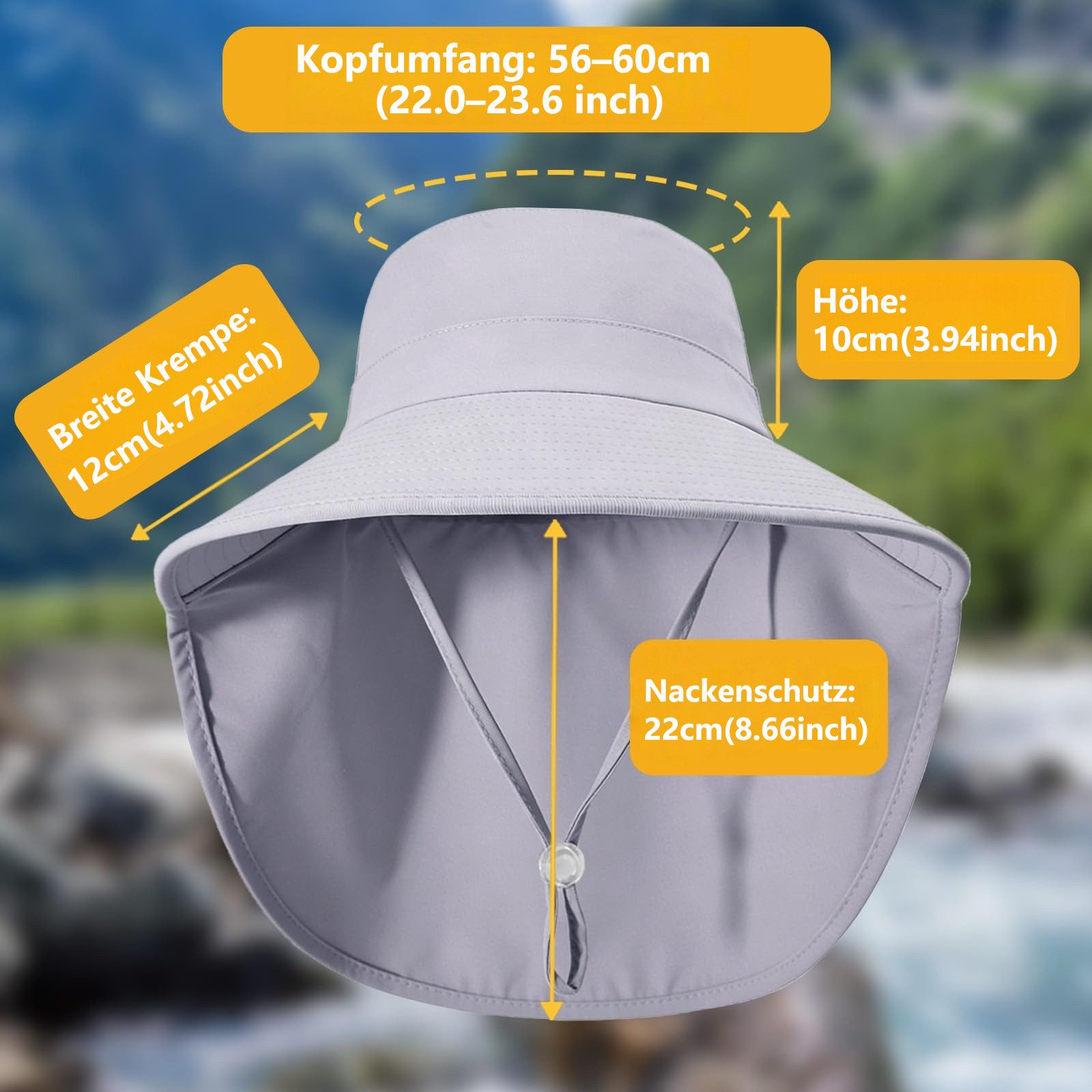 FOUORTUNATE-BEE Sonnenhut Sonnenhut für Damen mit Nackenschutz und Pferdeschwanzöffnung (rollbarer Damen-Sonnenhut, Anglerhut mit breiter Krempe) – Bild 5 von 5