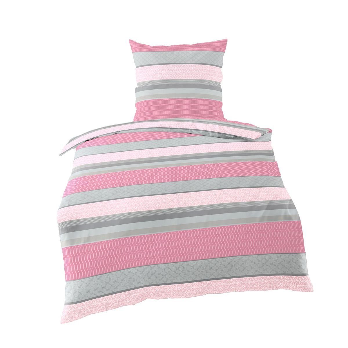 BIERBAUM Bettwäsche 135x200cm Streifen Pink Grau, günstig online kaufen