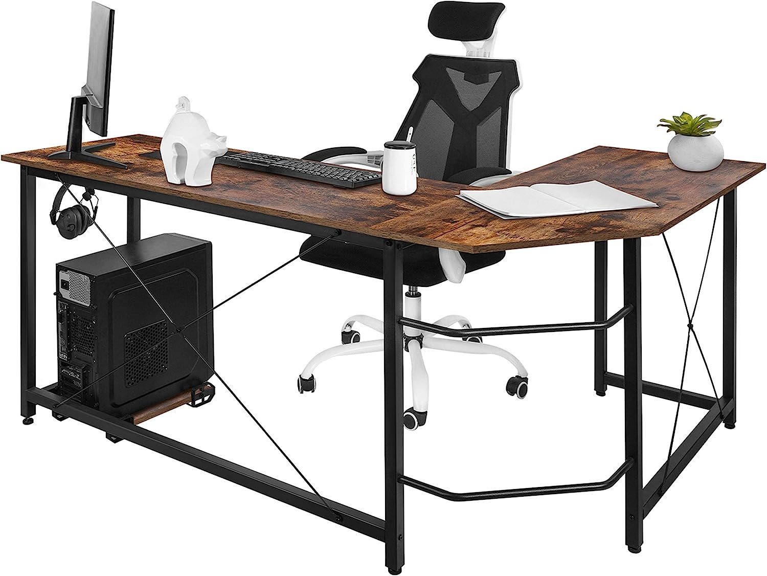 Schreibtisch Braun mit Femor Aufbewahrungstasche 167cm,Computertisch Eckschreibtisch L-förmiger