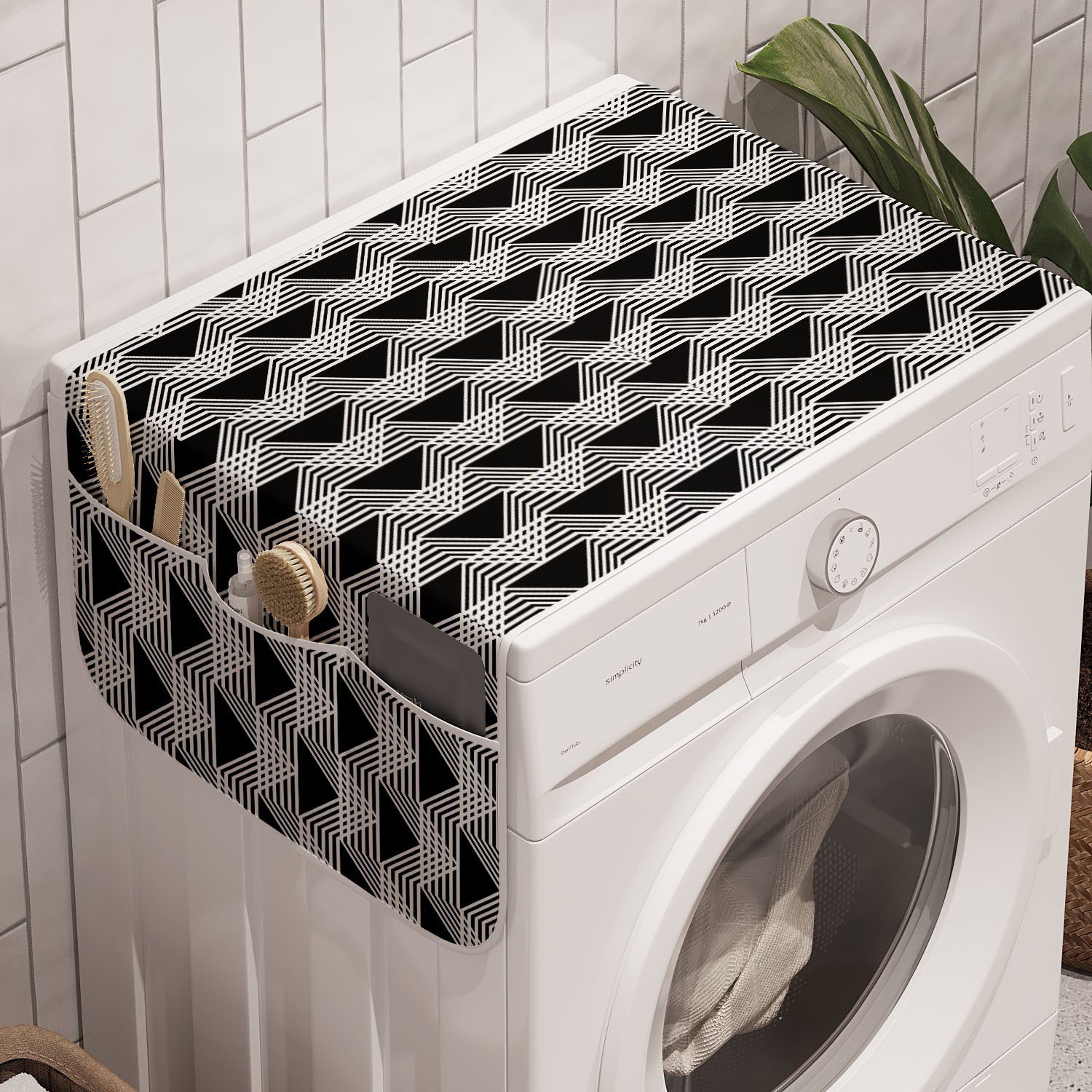 Dreieckige Grafik Waschmaschine Trockner, für und Badorganizer Forms Anti-Rutsch-Stoffabdeckung Abakuhaus Geometrisch
