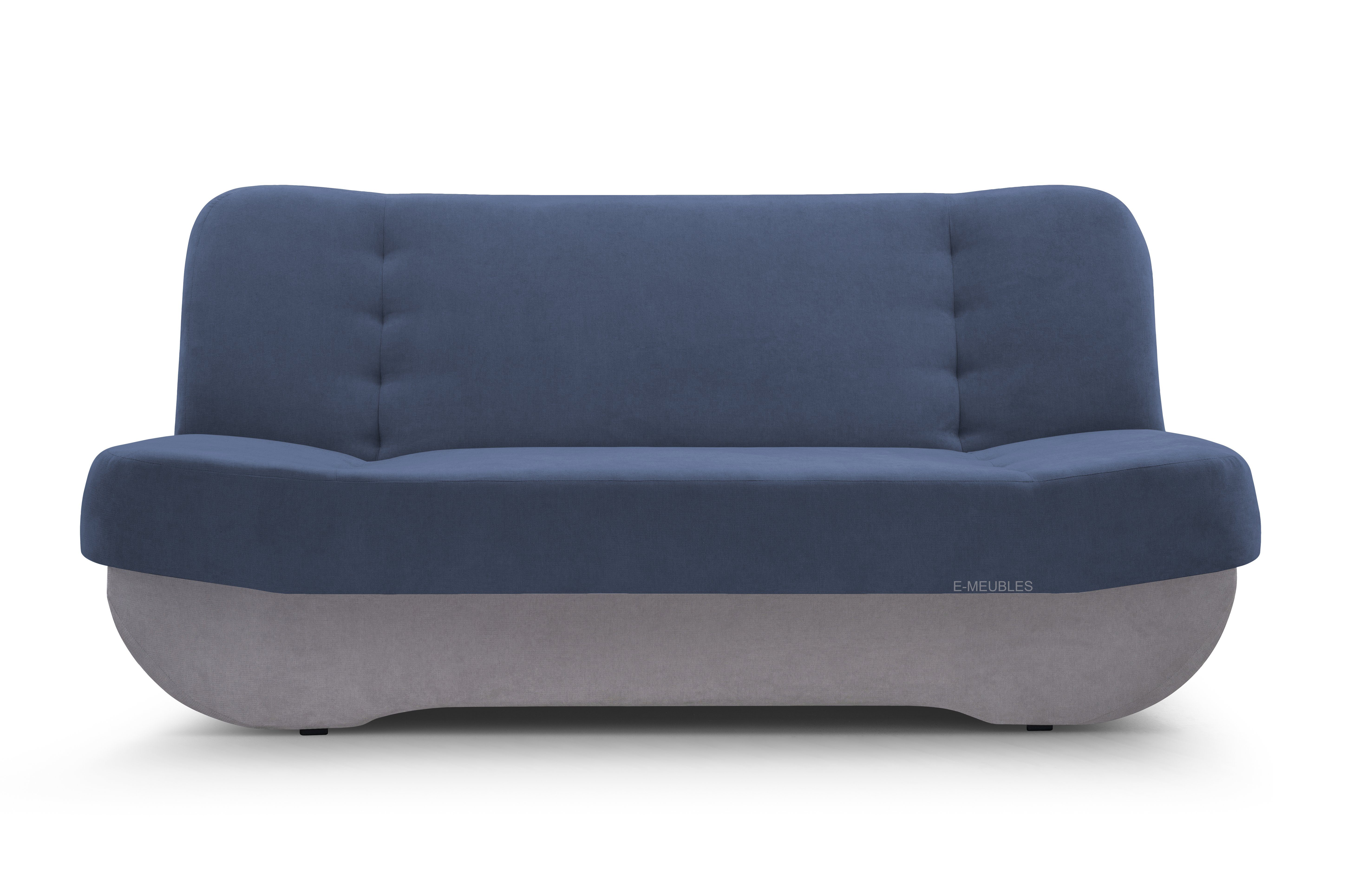 MOEBLO Schlafsofa Pafos, Sofa Kippsofa Klappsofa Clic-Clack, mit Schlaffunktion, mit Bettkasten Dunkelblau + Hellgrau - SORO 76 + SORO 83