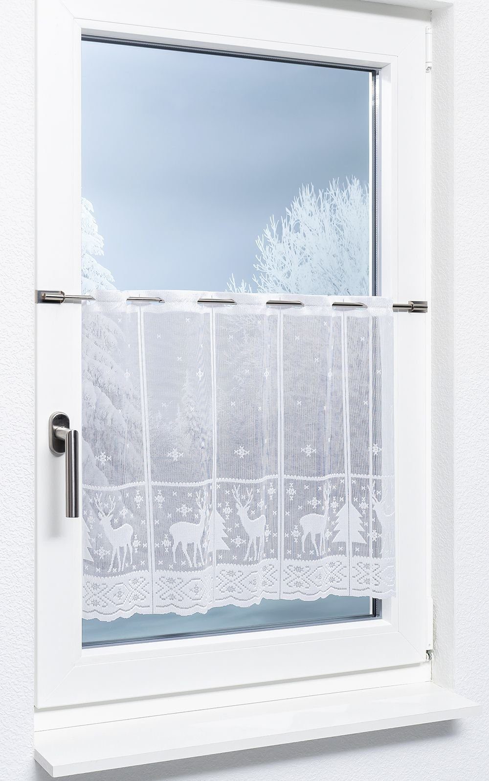 LYSEL® Scheibengardine Hirsch im Winterwald (1 günstig online kaufen
