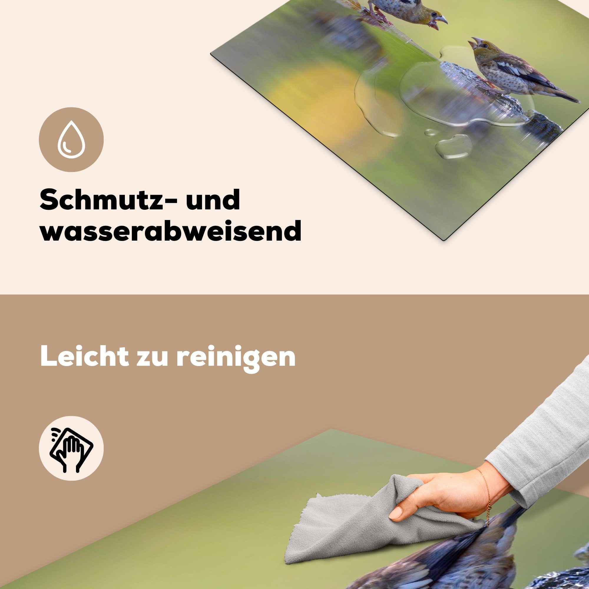 MuchoWow Vinyl, 60x52 nutzbar, - Mobile cm, Vogel tlg), Vogeltränke Herdblende-/Abdeckplatte (1 Ceranfeldabdeckung - Arbeitsfläche Wasser,