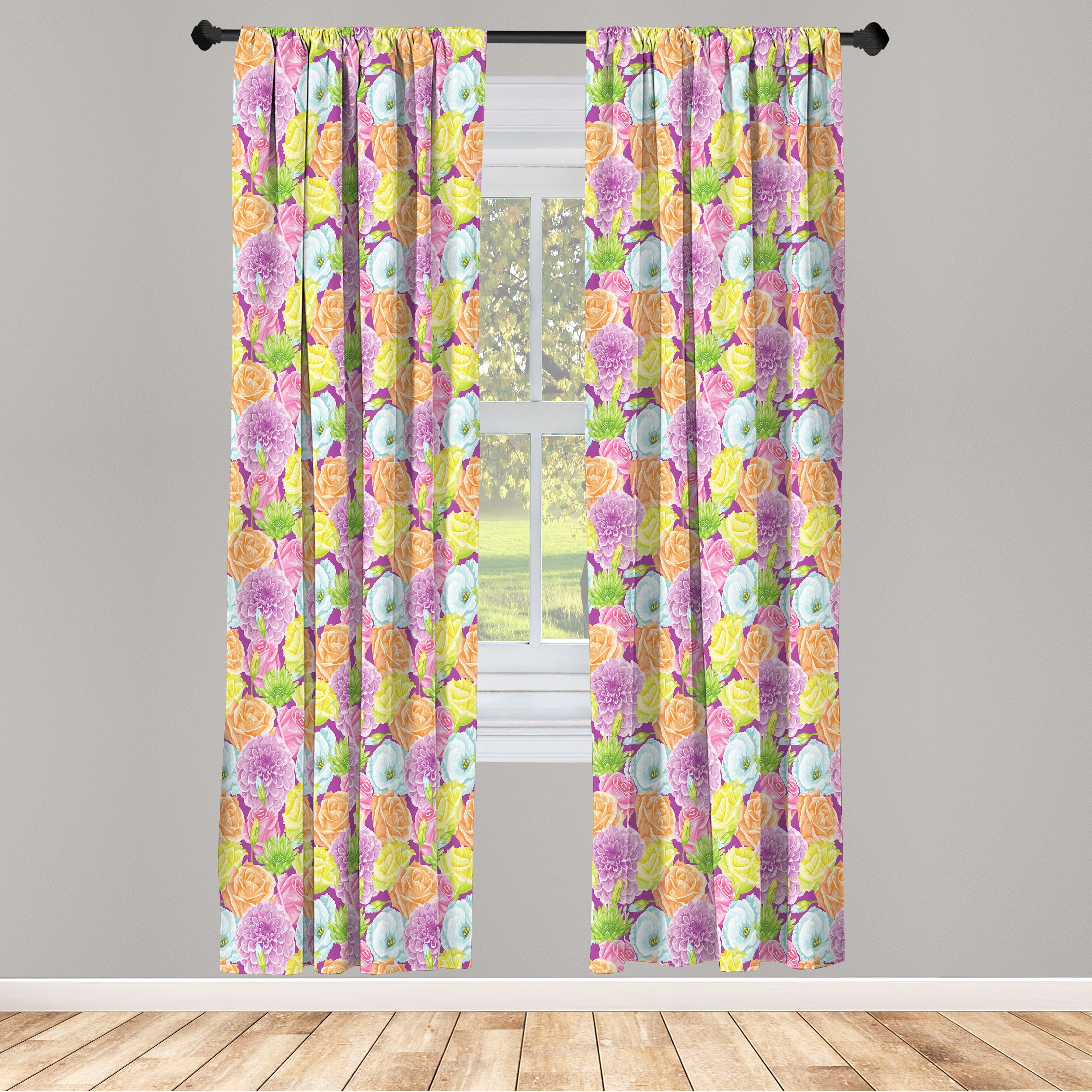 Gardine Vorhang für Wohnzimmer Schlafzimmer Dekor, Abakuhaus, Microfaser, Blume Bunte Frühlings-Blüten